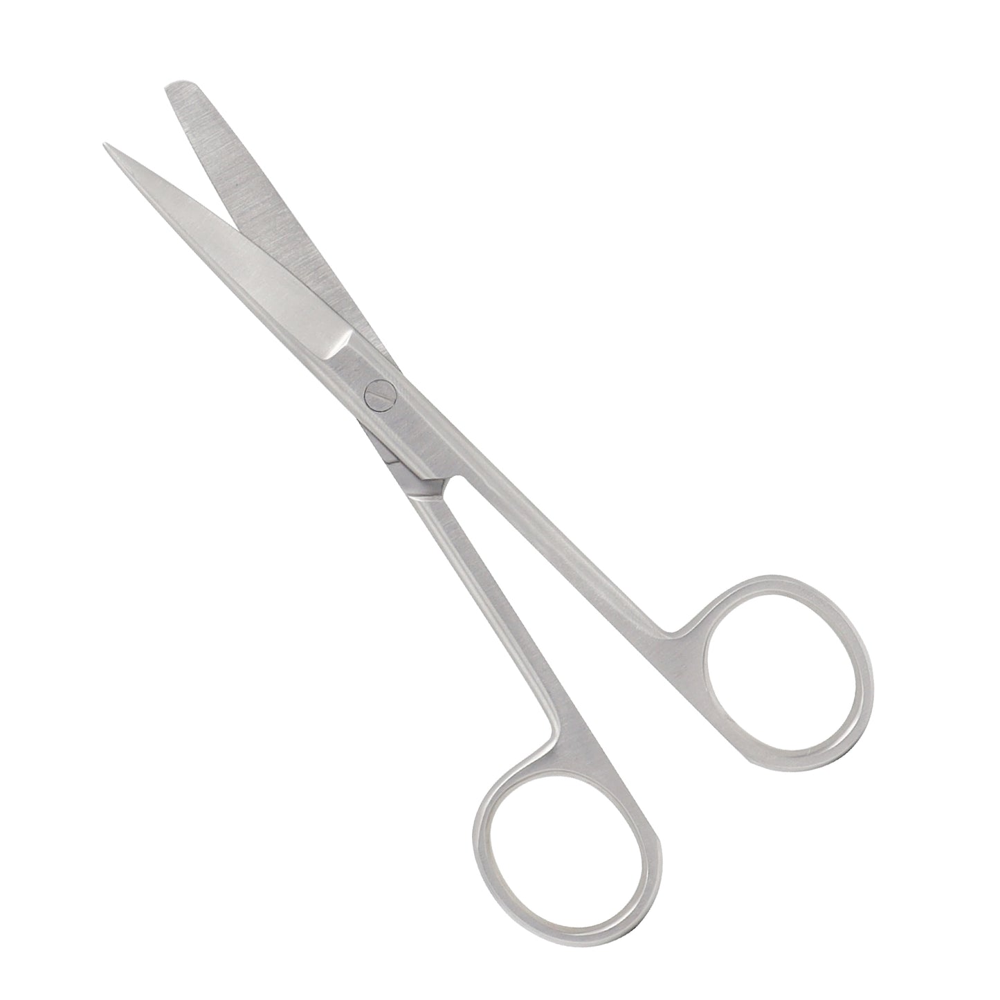 Medical-grade stainless steel operating scissors with a straight blade design featuring one sharp tip and one blunt tip on a clean white background.
