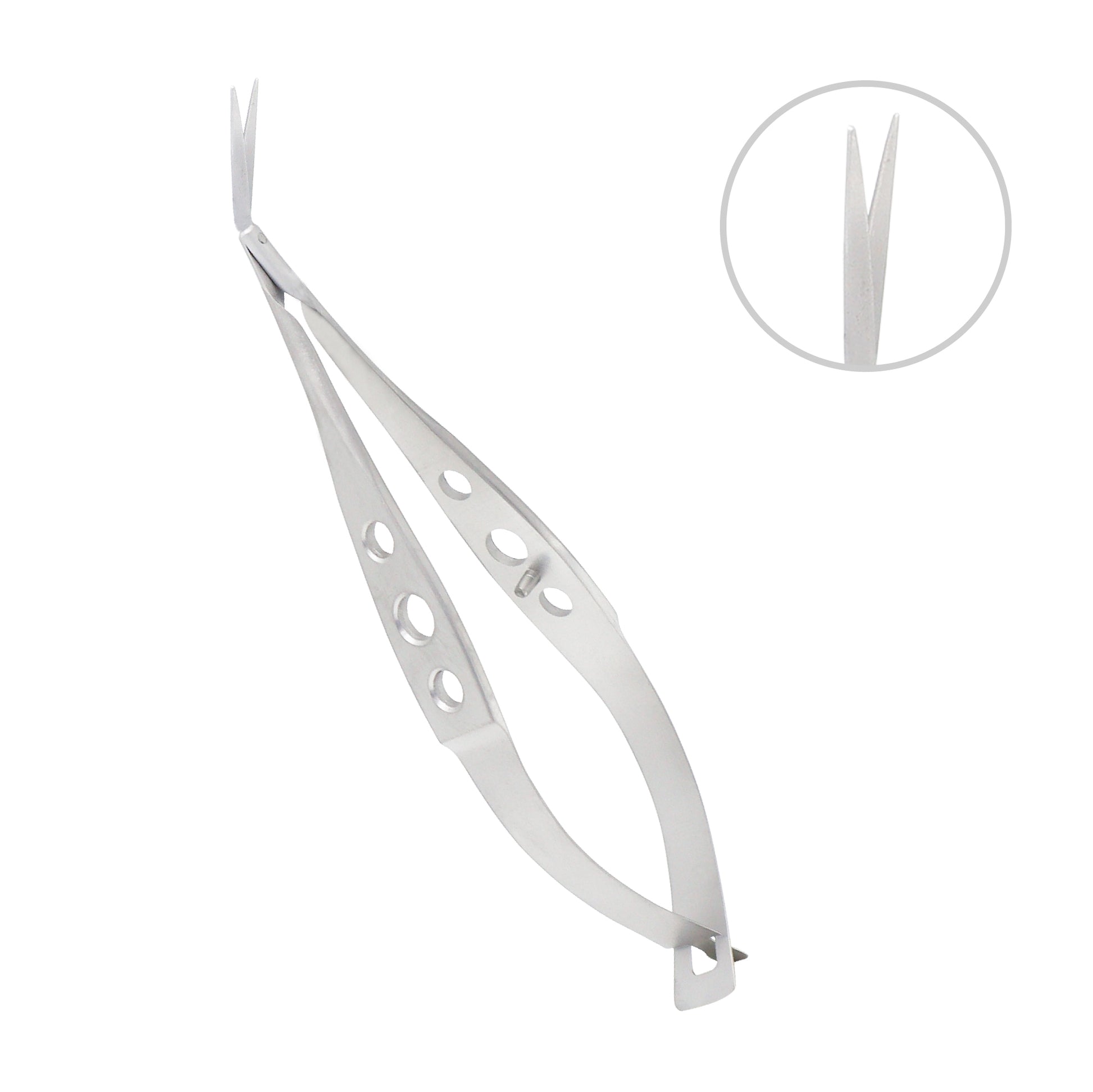 Precision Ong capsule scissors with 9 cm length used in cataract and microsurgical eye procedures.