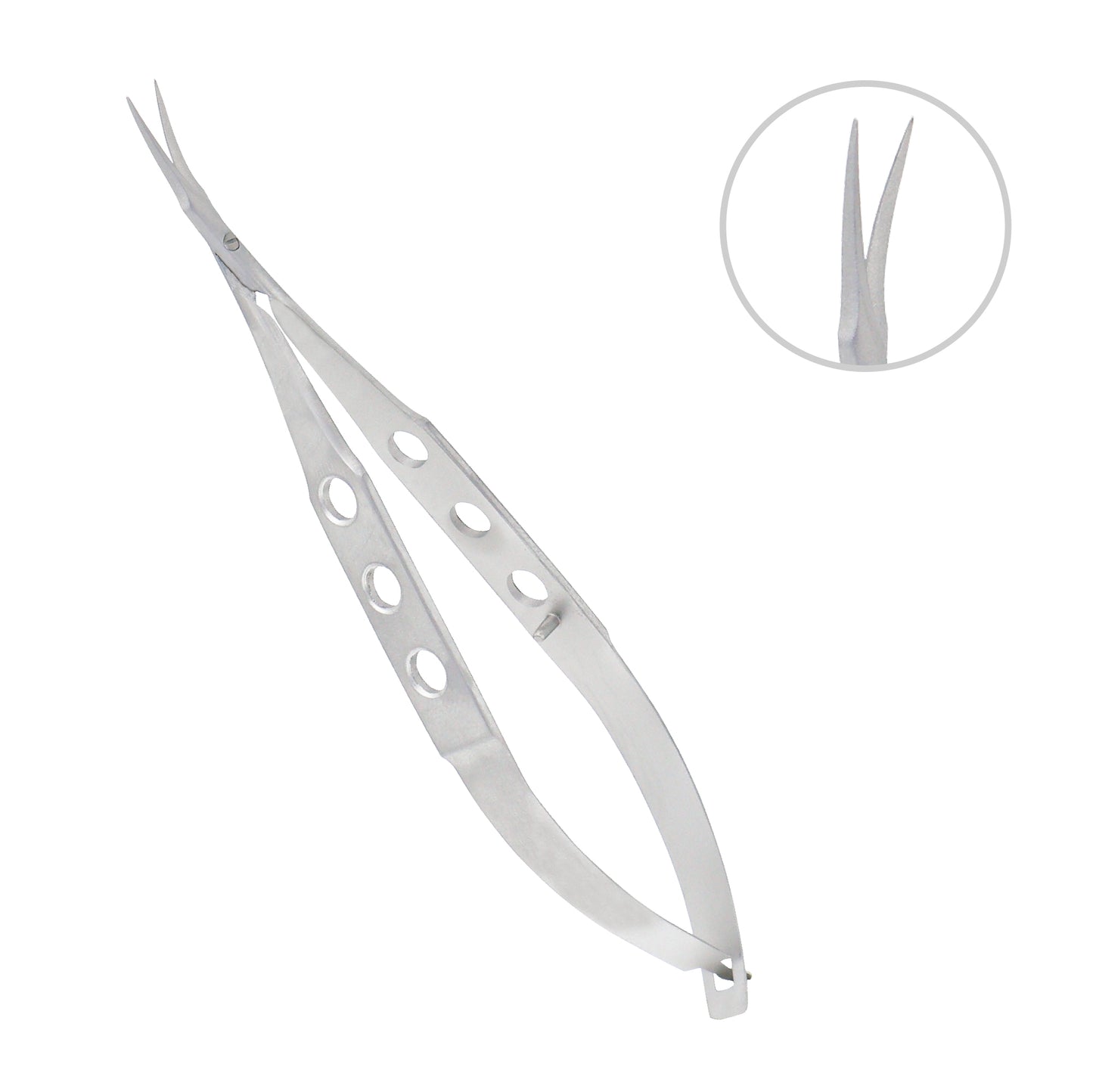 Precision Tenotomy Westcott scissors with pointed tips used in ophthalmic microsurgical procedures.