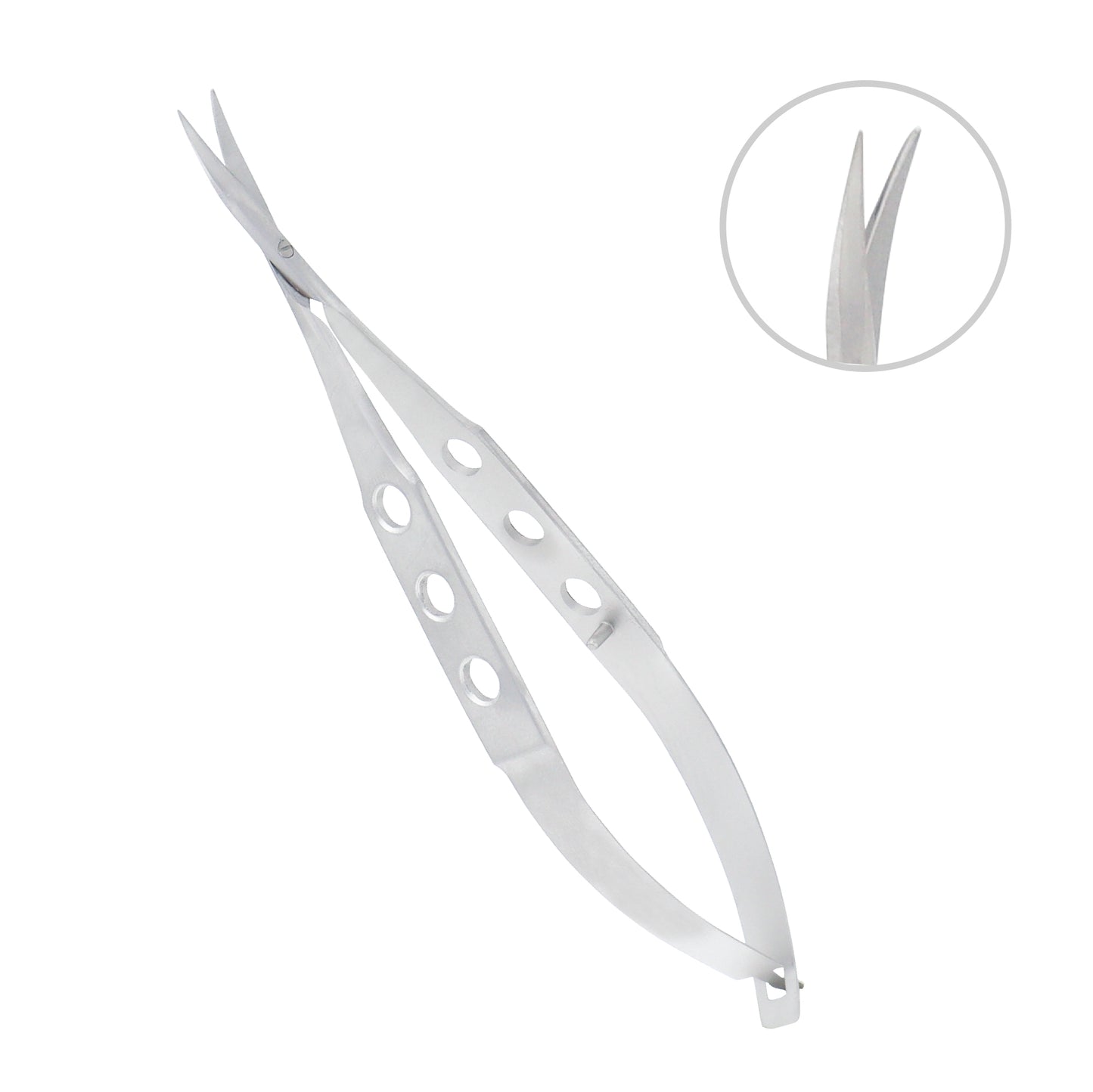 Precision Tenotomy Westcott scissors with small blades used in ophthalmic microsurgical procedures.
