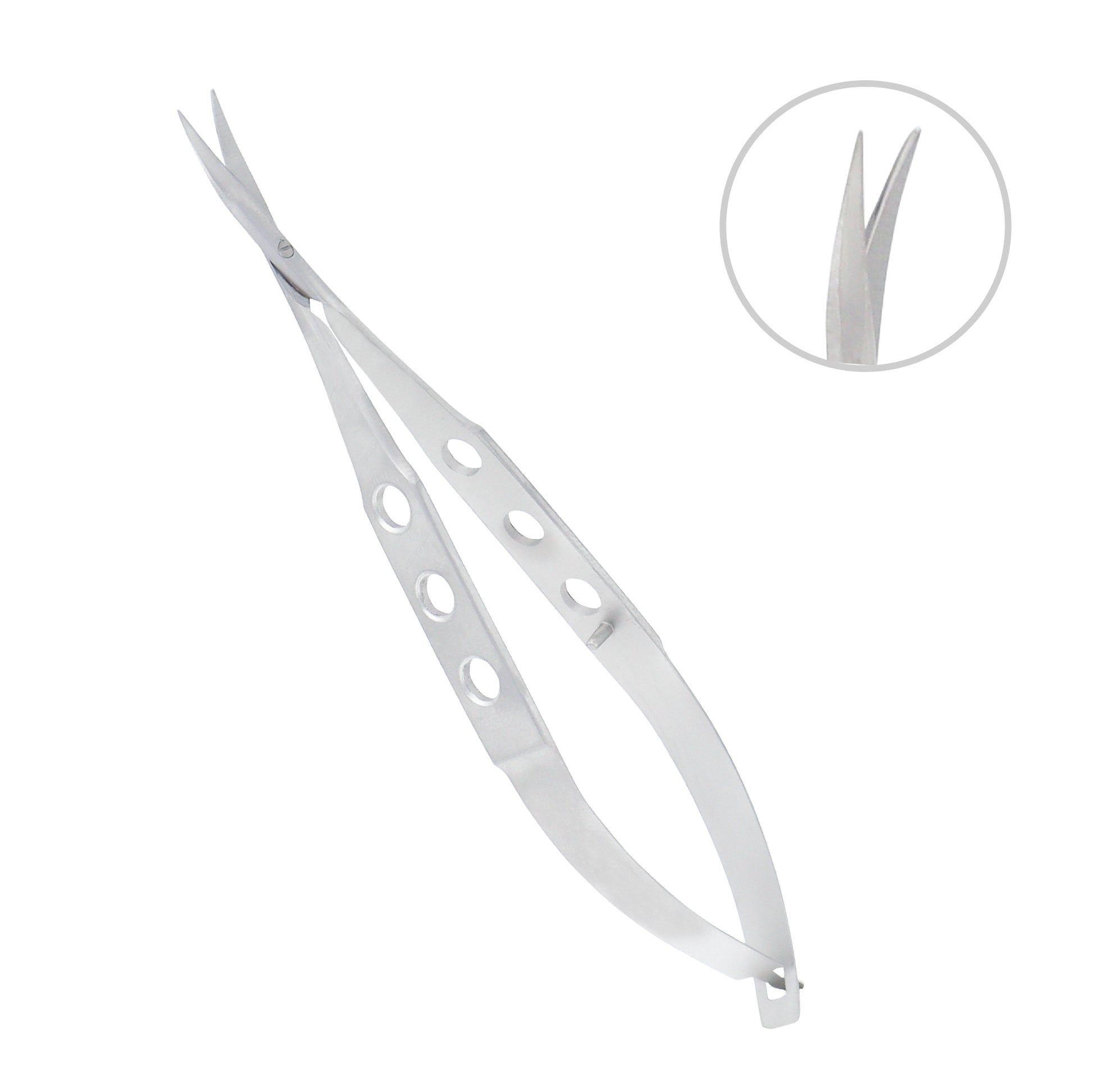 Precision Tenotomy Westcott scissors with small blades used in ophthalmic microsurgical procedures.
