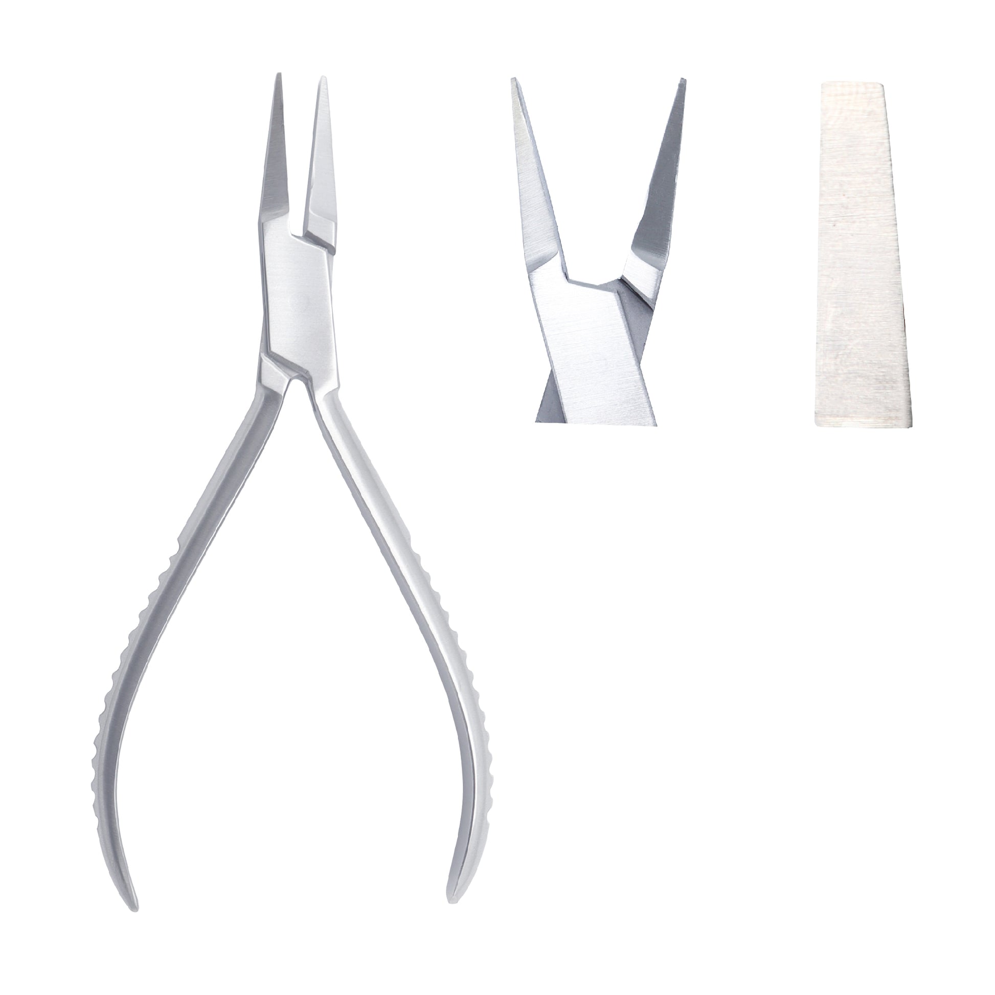 Professional grade surgical stainless steel flat nose orthodontic pliers for precise wire bending and dental procedures, featuring smooth parallel jaws and ergonomic handles.