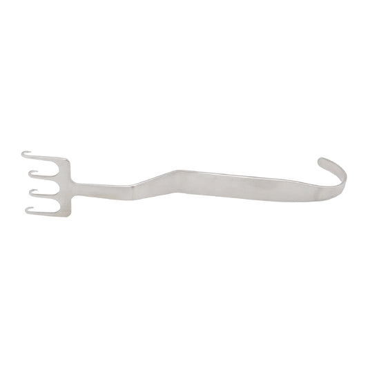 FREEMAN Face-lift retractor - with bent neck, 4 sharp prongs, blade 38 mm, length 18 cm
