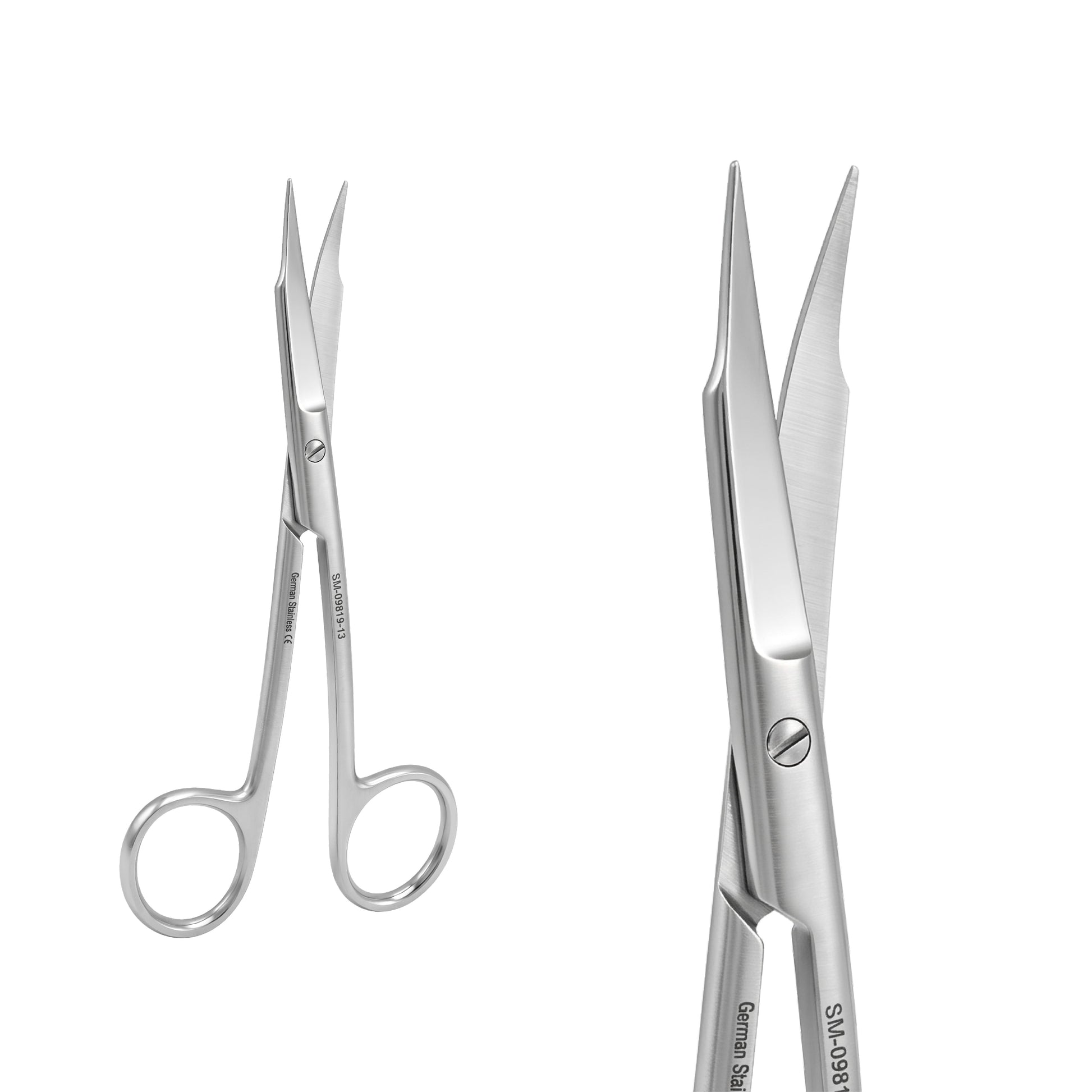 Pair of surgical scissors on a white background
