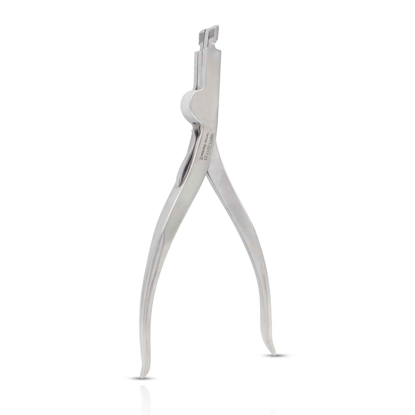 Pair of silver pliers on a white background