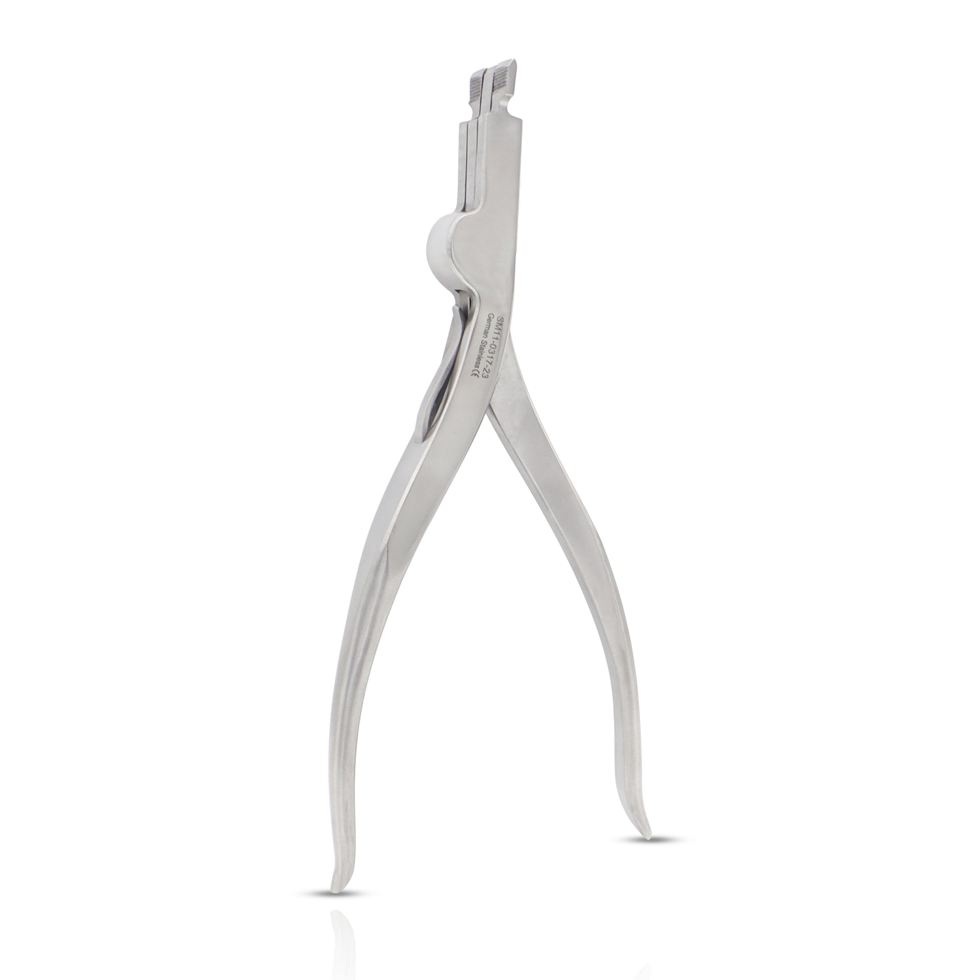 Pair of silver pliers on a white background