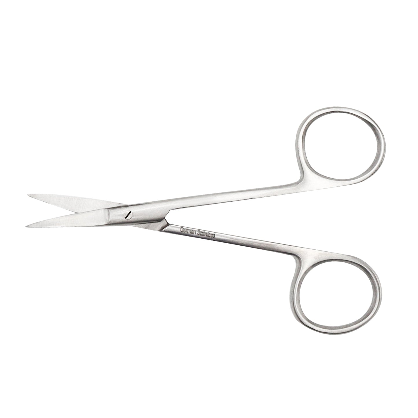 Pair of silver scissors on a white background