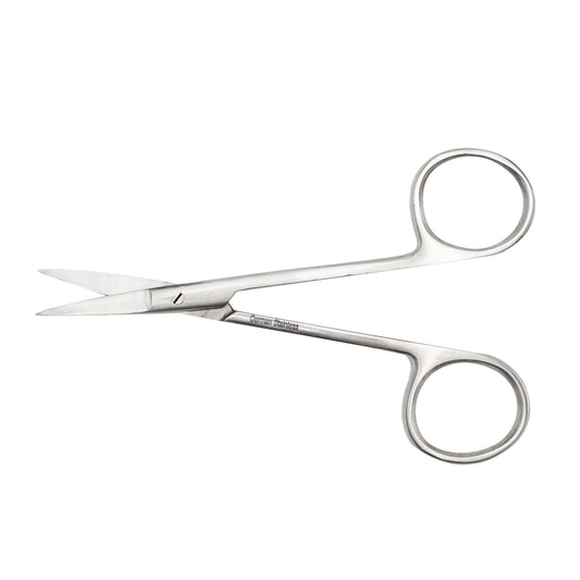 Pair of silver scissors on a white background