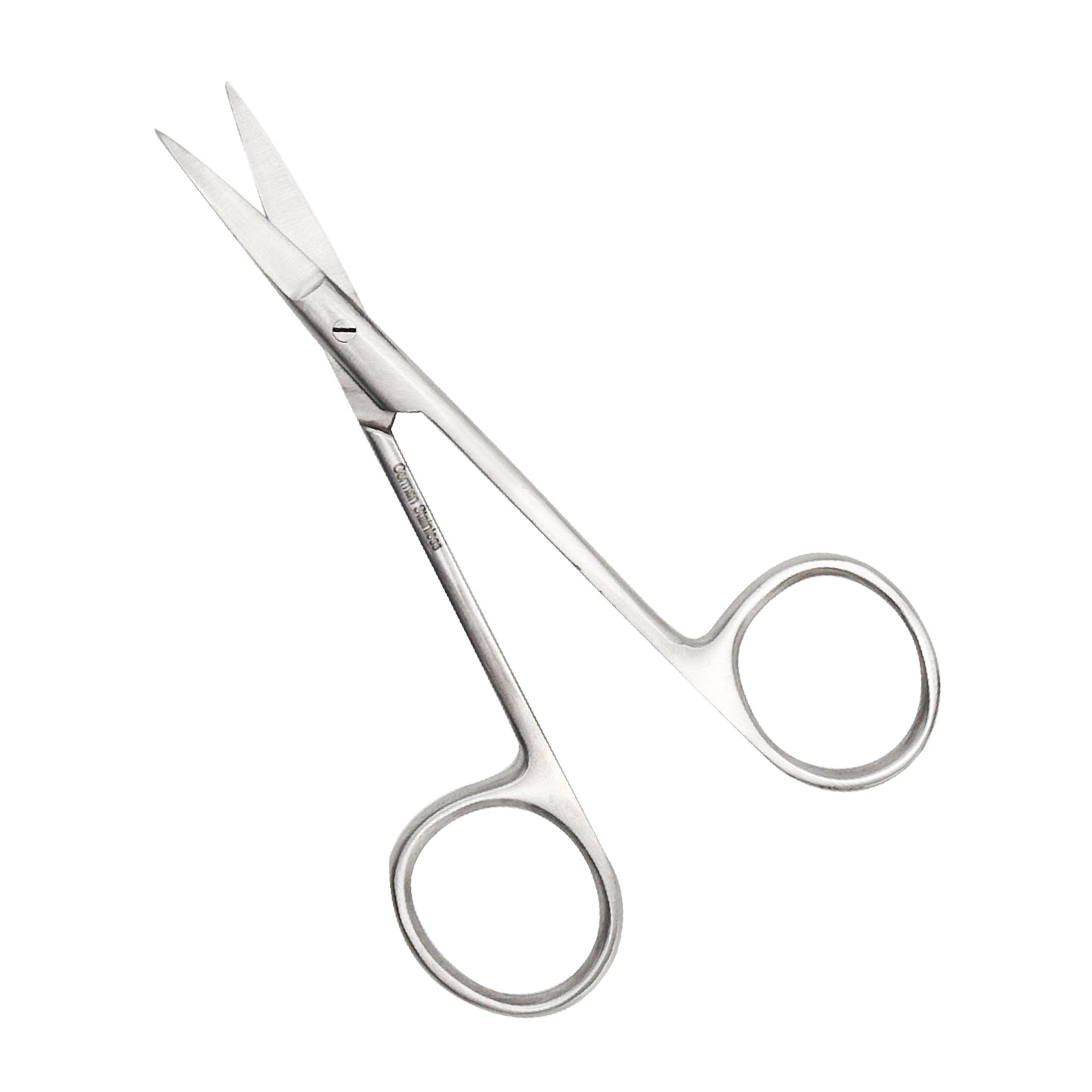 Pair of silver scissors on a white background