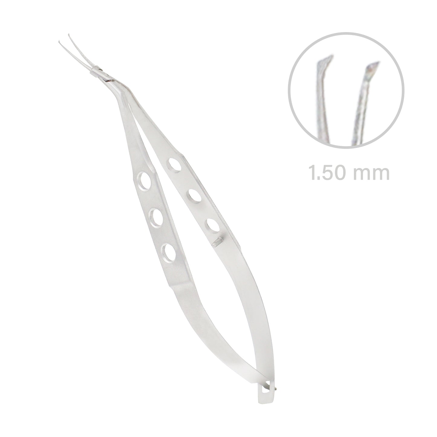 Inamura, Capsulorhexis forceps, cross-action, tip size 1.50 mm at pivot box, tip angle from shaft 45°, overall length 10.5 cm