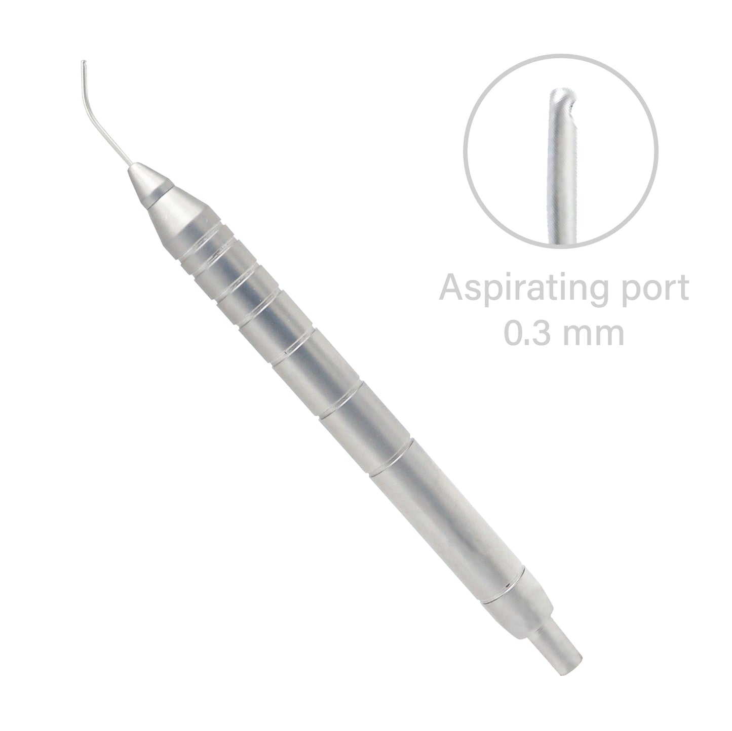 Aspirating cannula handpiece Conical Tip, aspirating port 0.3 mm, 21 ga, SS, overall length 11cm