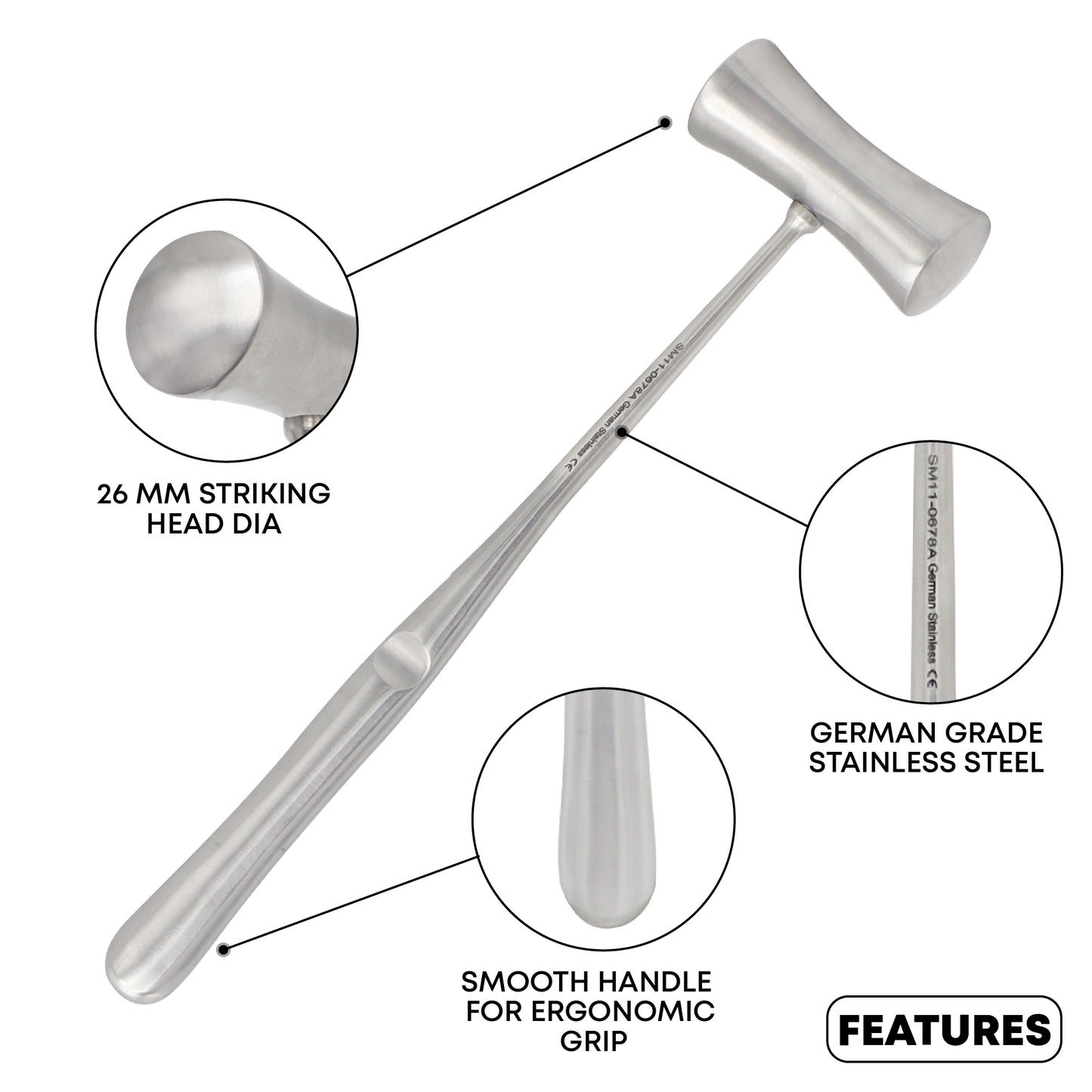 Williger Mallet 24cm (9½”), Lead Filled – German Grade Stainless Steel