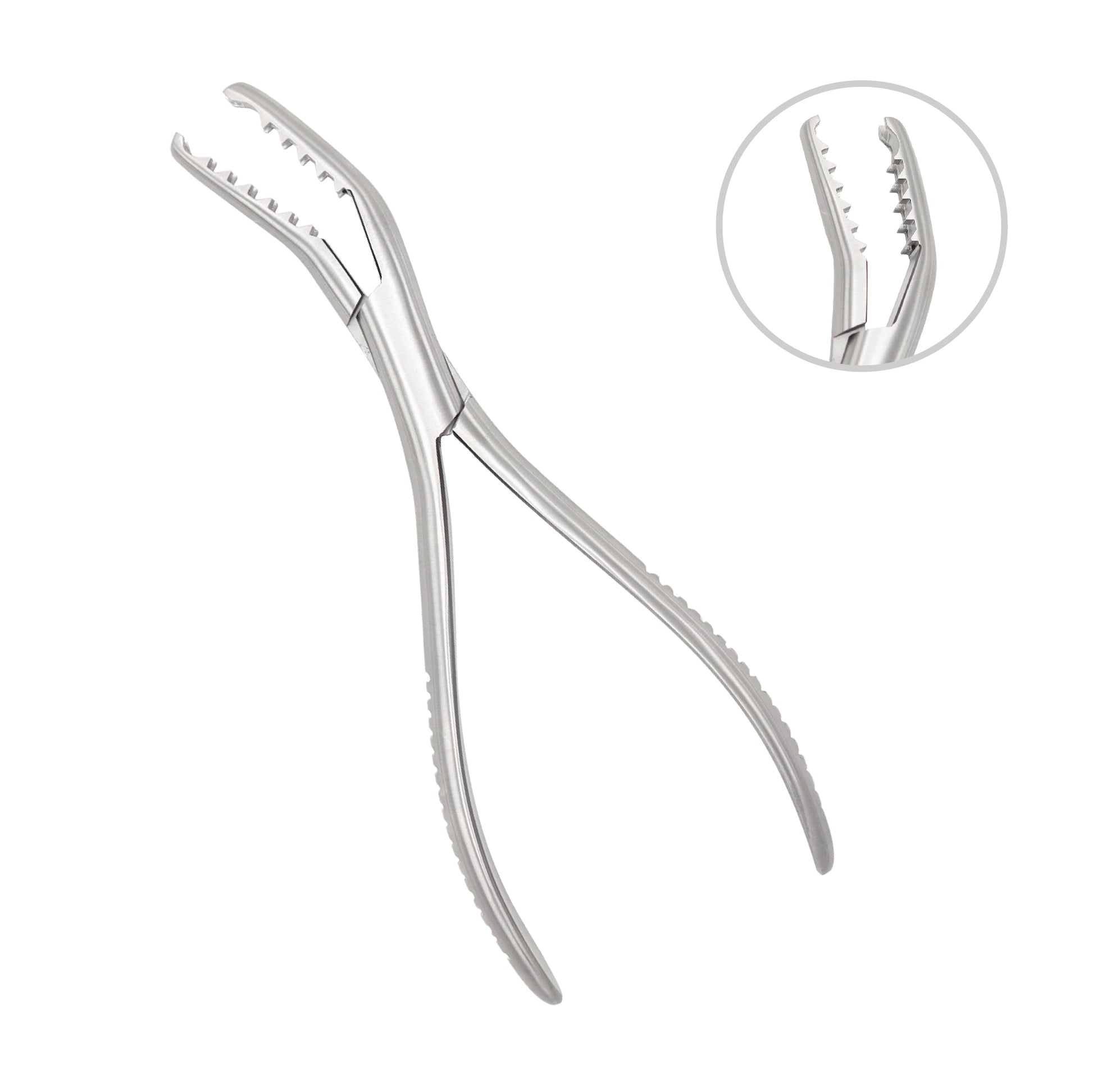 Semb bone holding forceps with deep-toothed curved jaws and finger-ring handles, used for stabilizing bone fragments in orthopedic surgery.