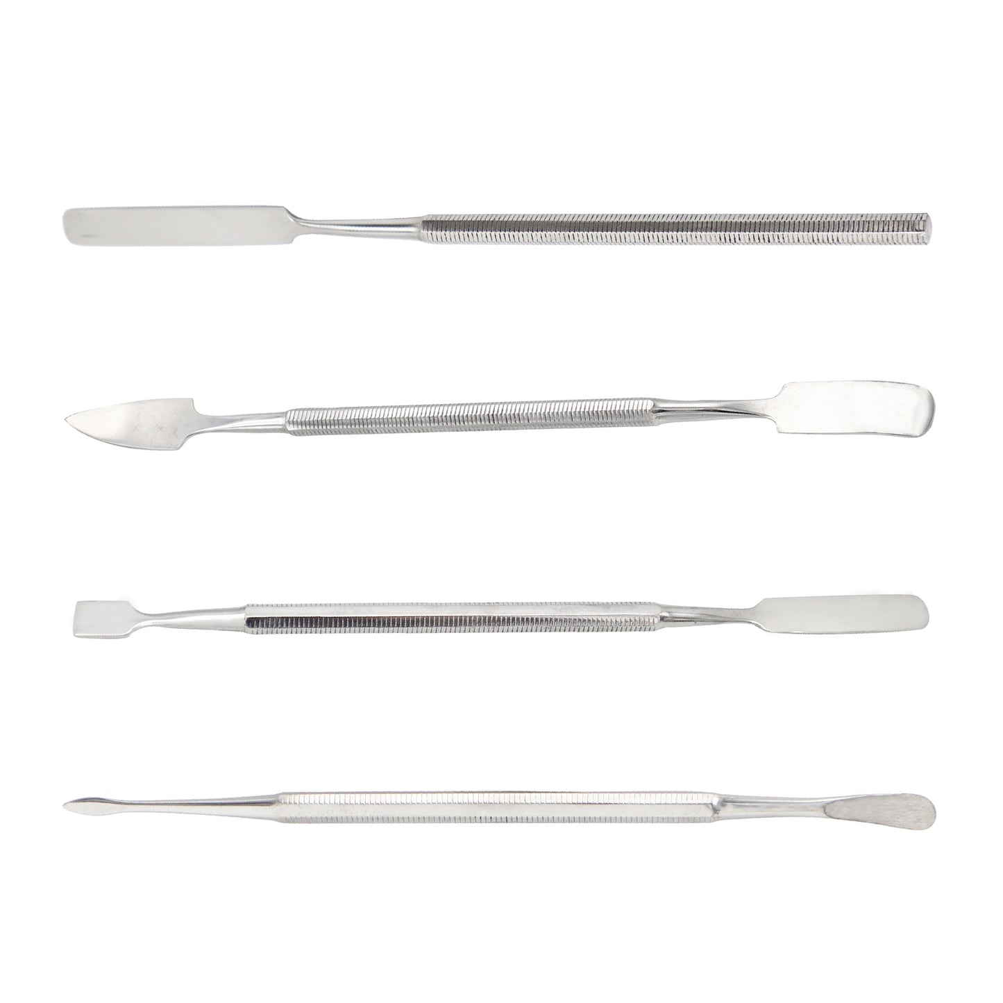 Set of four metal tools on a white background