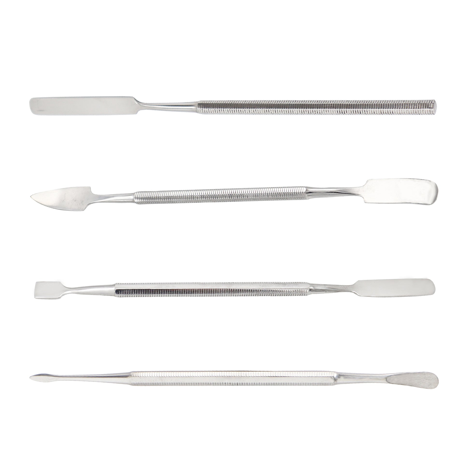 Set of four metal tools on a white background