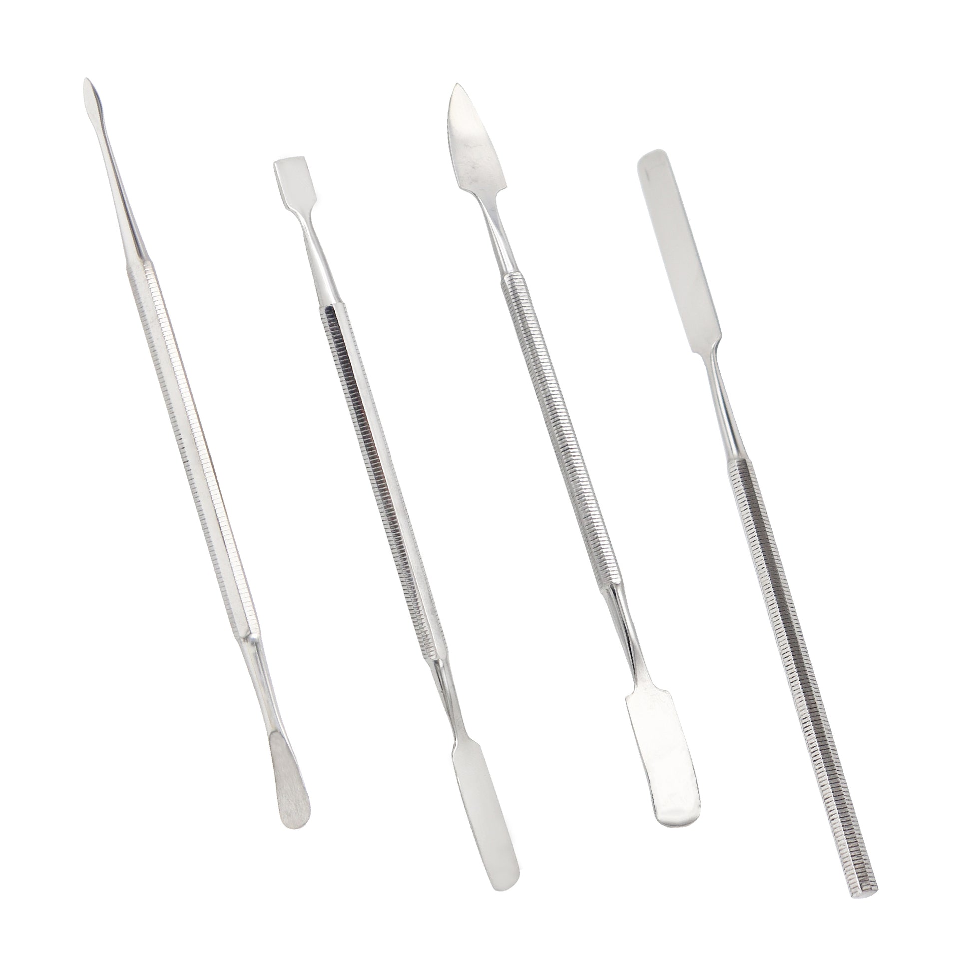 Set of four white plastic tools on a white background