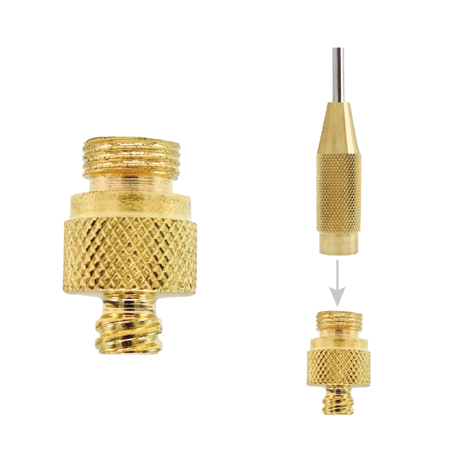 Set of gold-colored dental tools on a white background