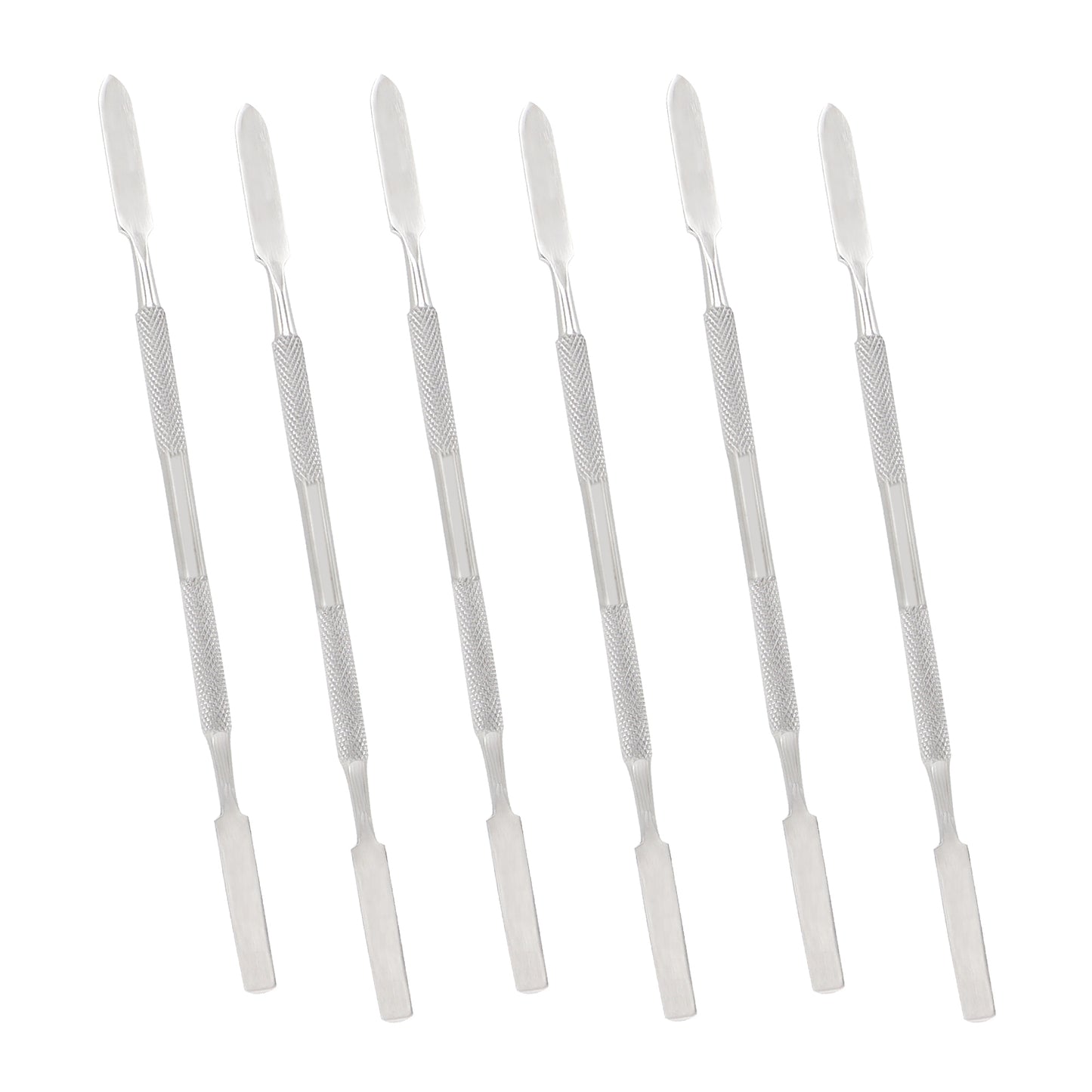 Set of six metal tools with handles on a white background