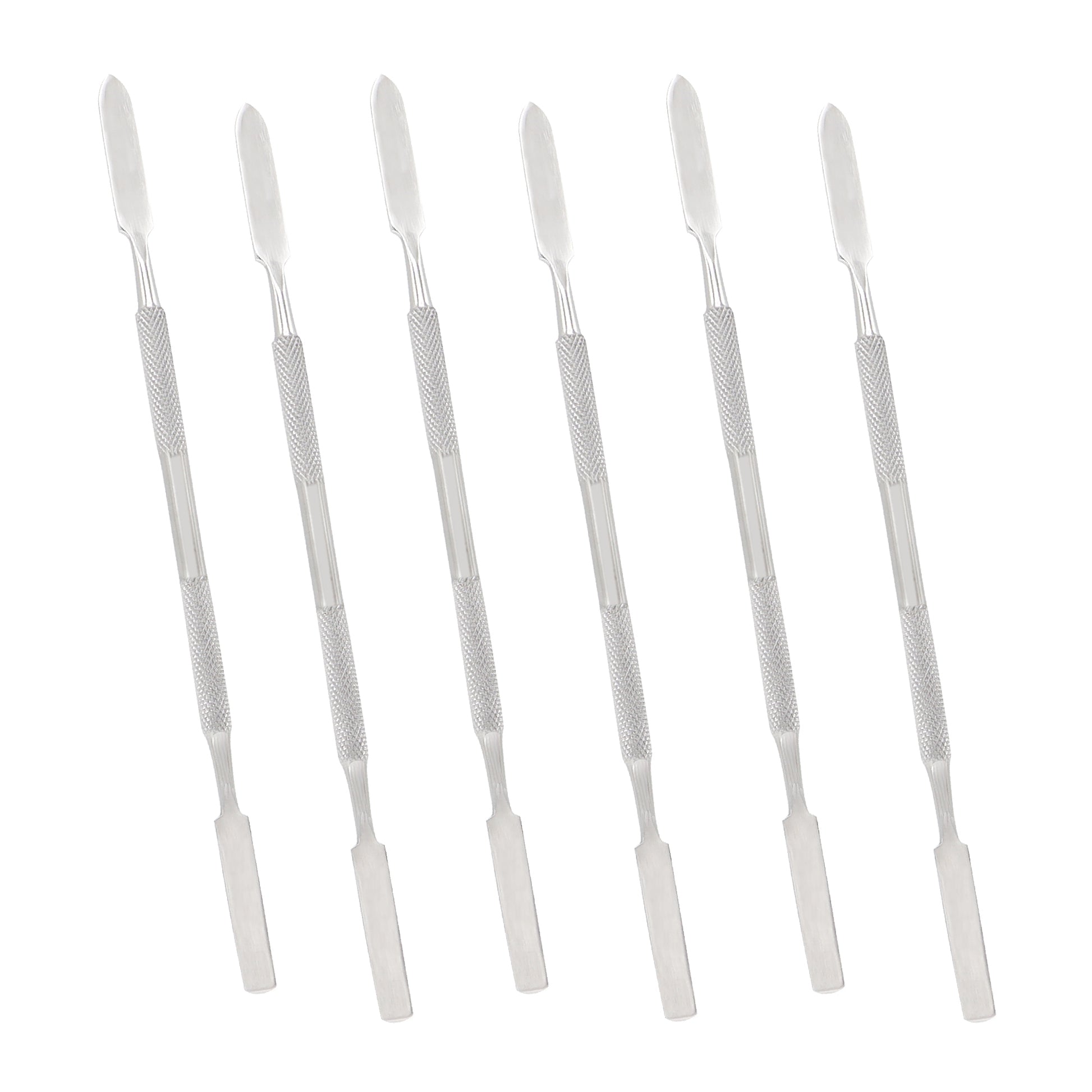 Set of six metal tools with handles on a white background