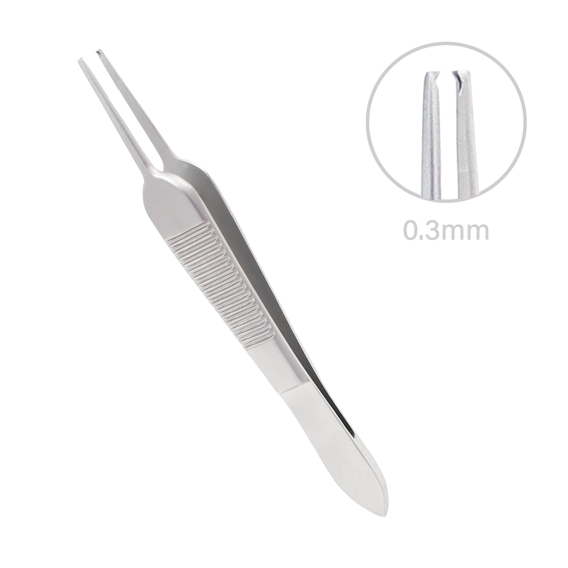Close-up of Tying St Martin forceps showing ultra-fine 0.3 mm tips and platform for delicate tissue handling and microsurgical use