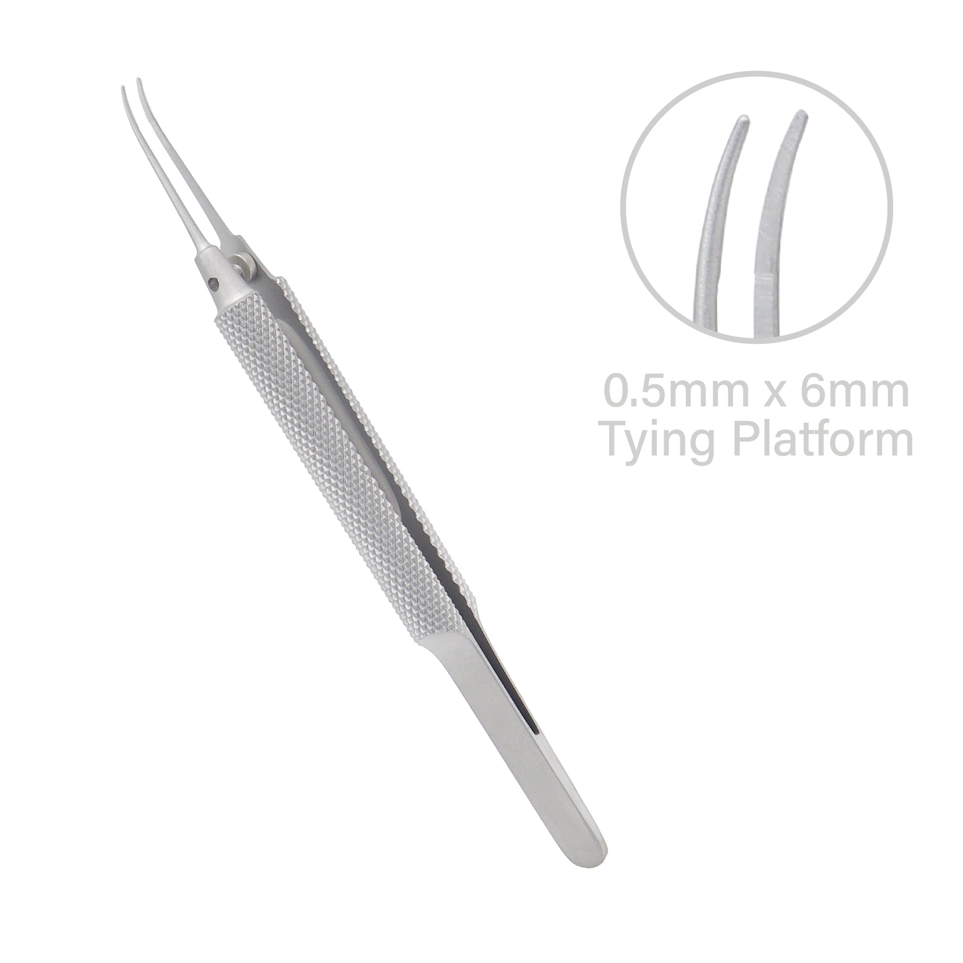 Tennant curved tying forceps, 11 cm overall length, extra delicate smooth jaws and tying platform designed for precise microsurgical use