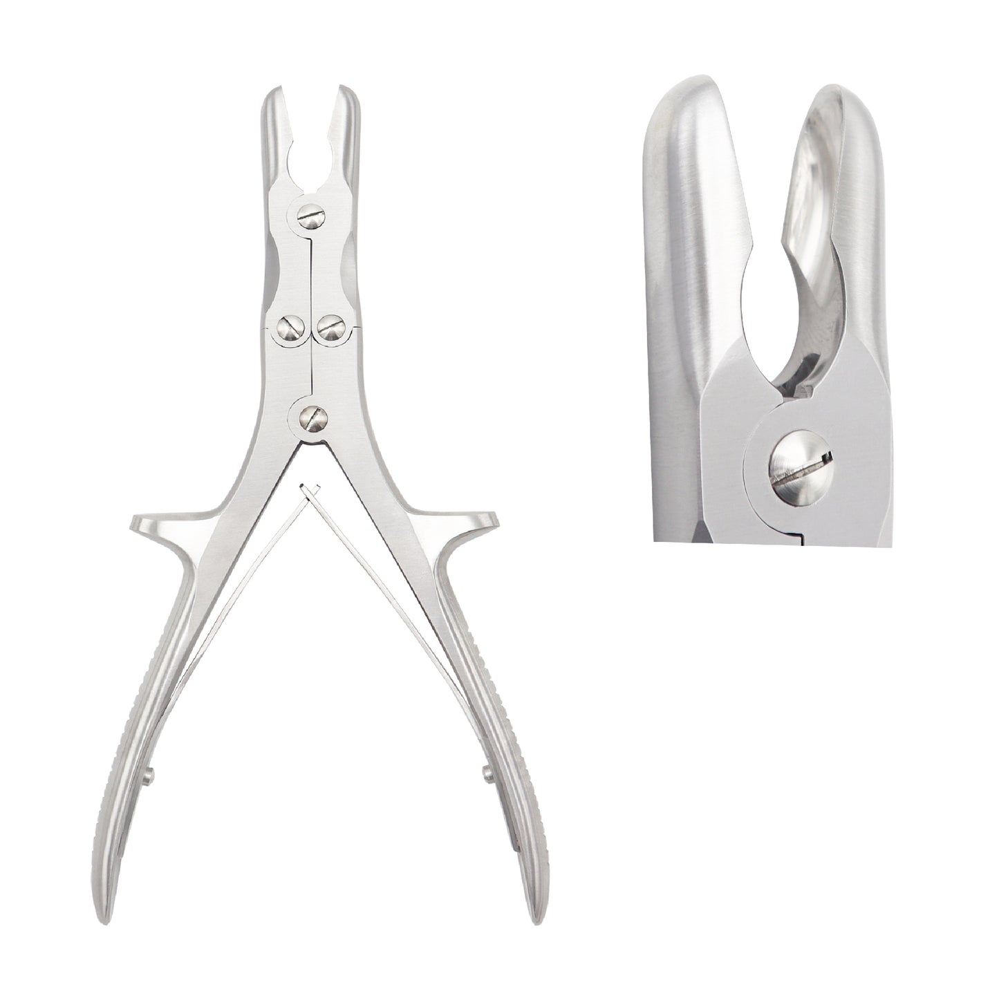 A medical-grade stainless steel Stille-Luer bone rongeur featuring a double-action spring mechanism and straight, scoop-shaped jaws for orthopedic surgery.