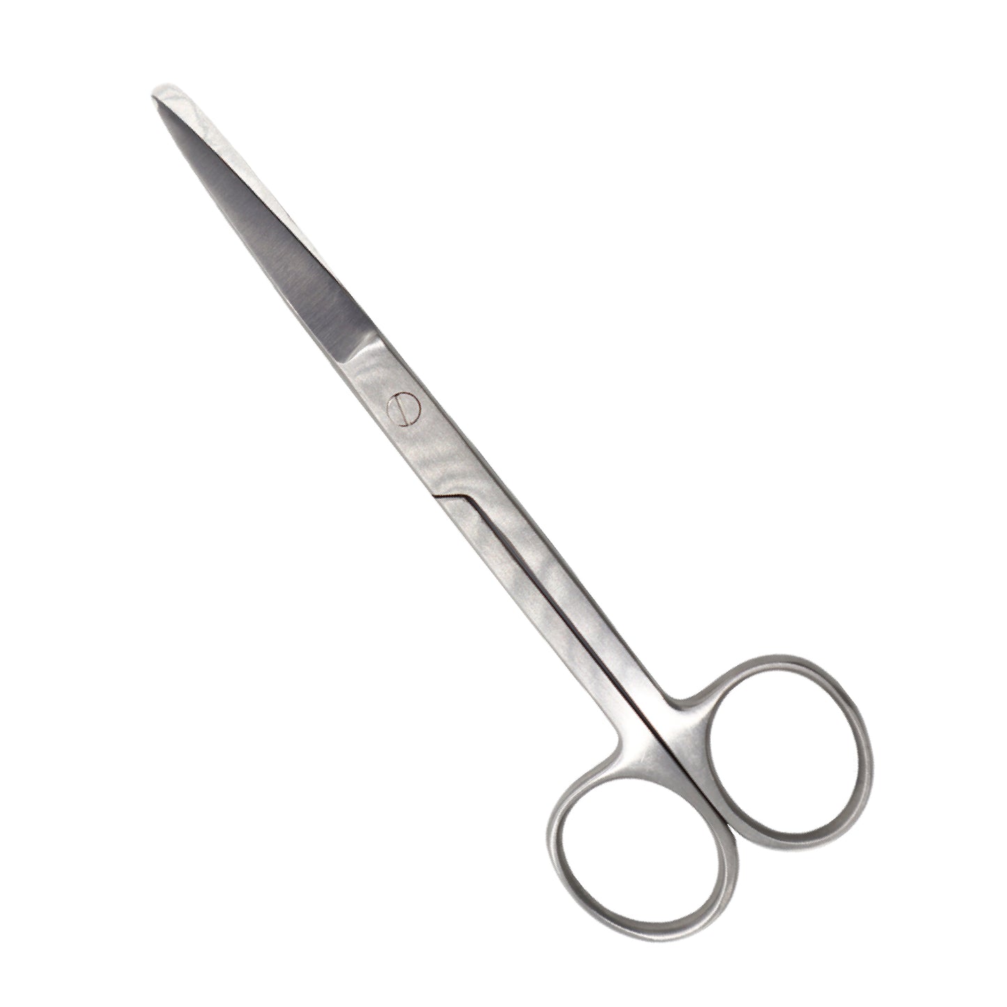 A pair of medical-grade stainless steel Mayo dissecting scissors featuring straight, slender blades, ring handles, and a satin finish.