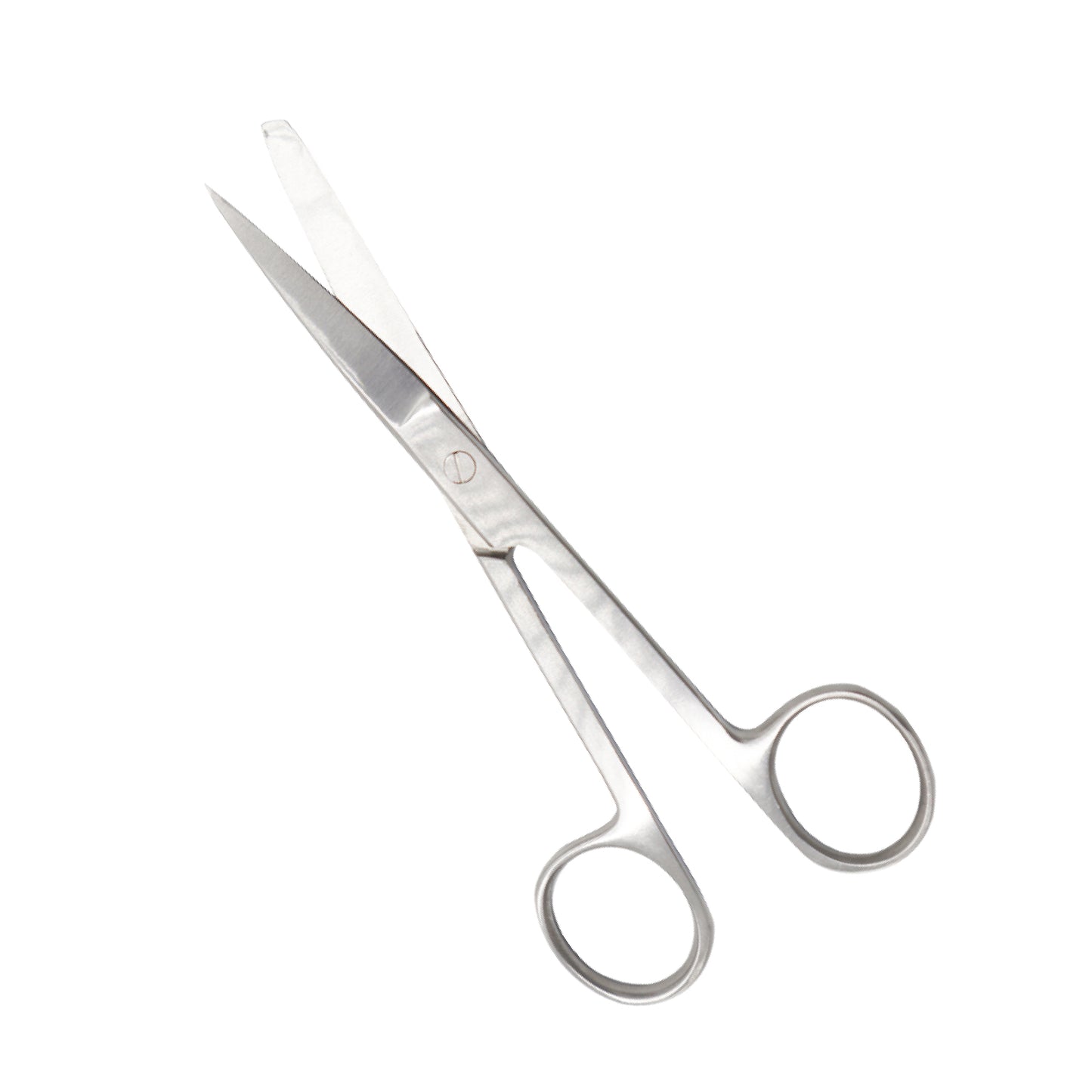 A pair of stainless steel straight operating scissors with two sharp tips, shown half-open on a white background.
