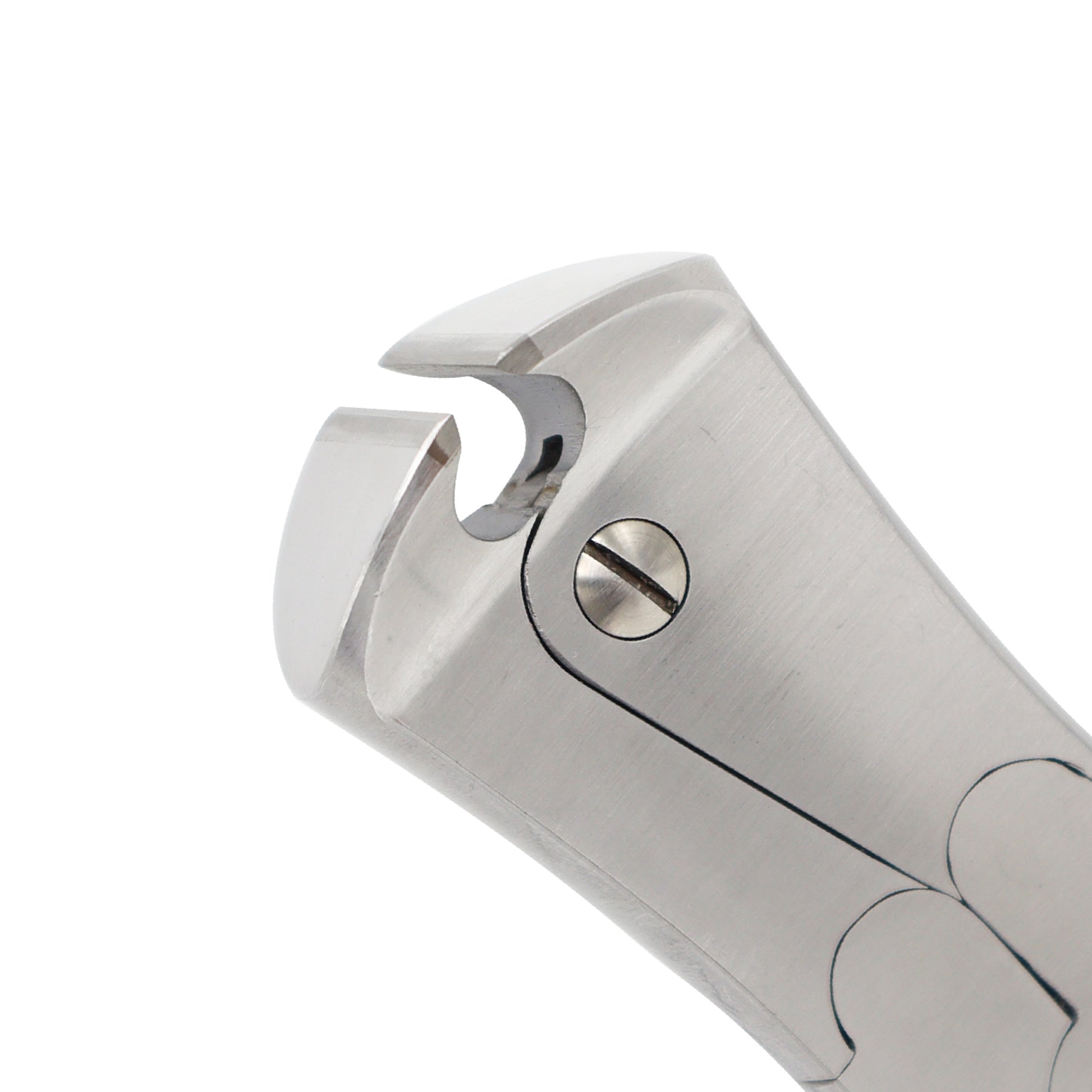 Close-up view of a stainless steel TC cannulated pin and wire cutter, showing the double-action compound hinge and specialized jaw for orthopedic surgical procedures.