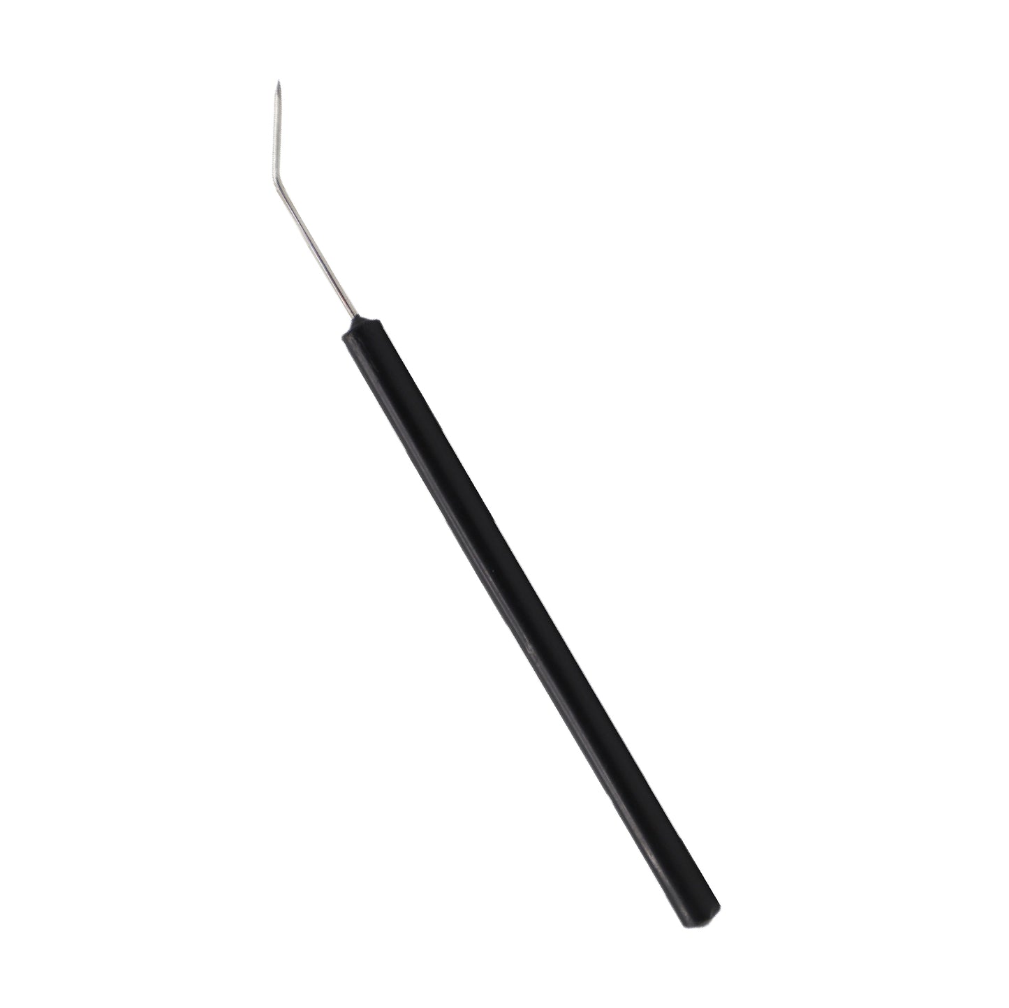  A bent-tip teasing needle with a black plastic handle and a stainless steel probe, used for biological dissection or positioning microscopic samples.