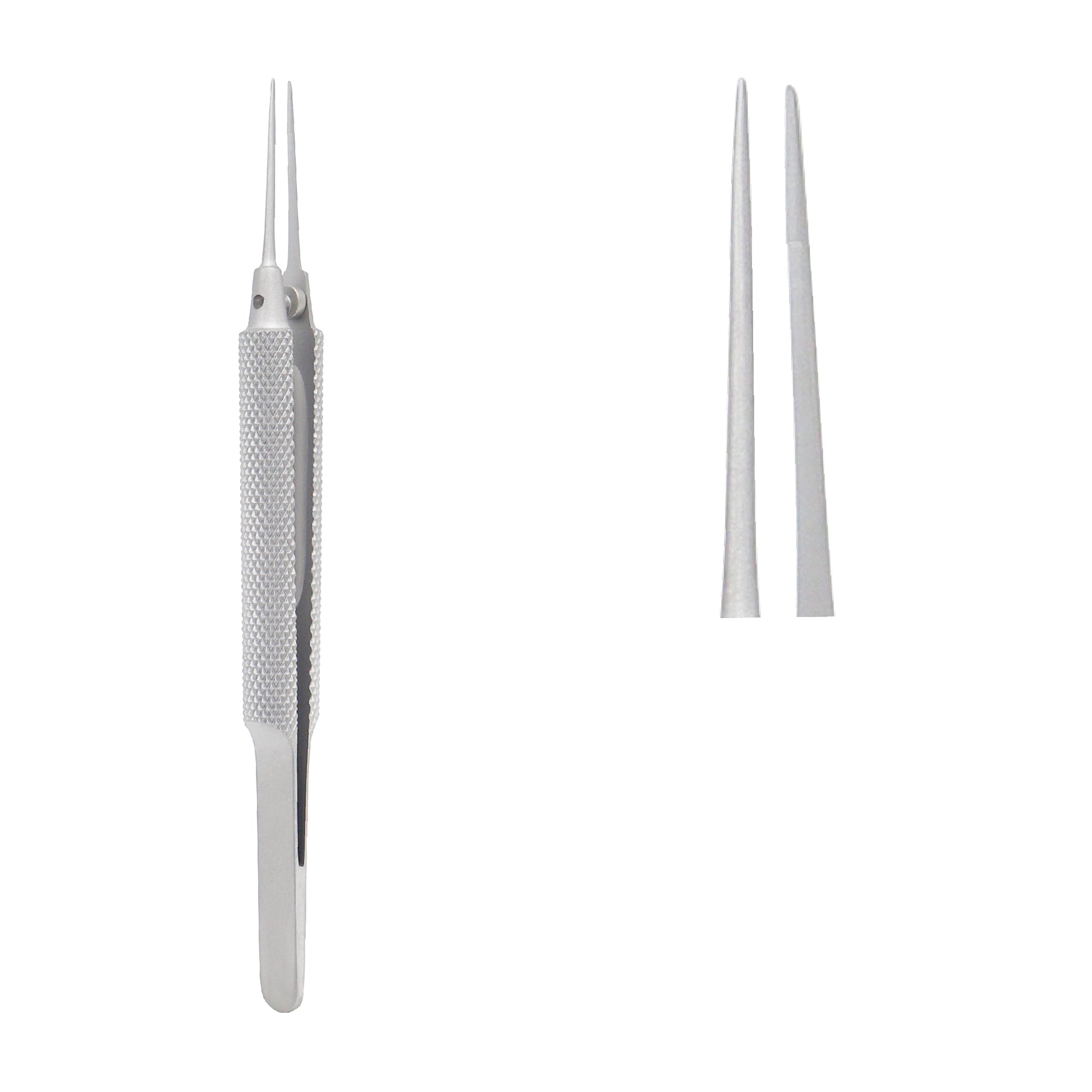 Close-up of Tennant straight tying forceps with guide pin and smooth jaws designed for accurate tissue handling in surgical procedures