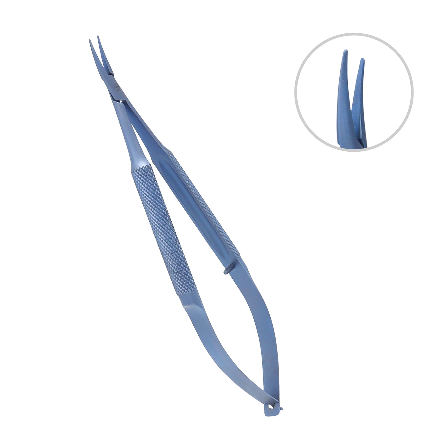 Lightweight titanium Barraquer Micro-Needle Holder curved overall length 12 cm used in ophthalmic microsurgery.