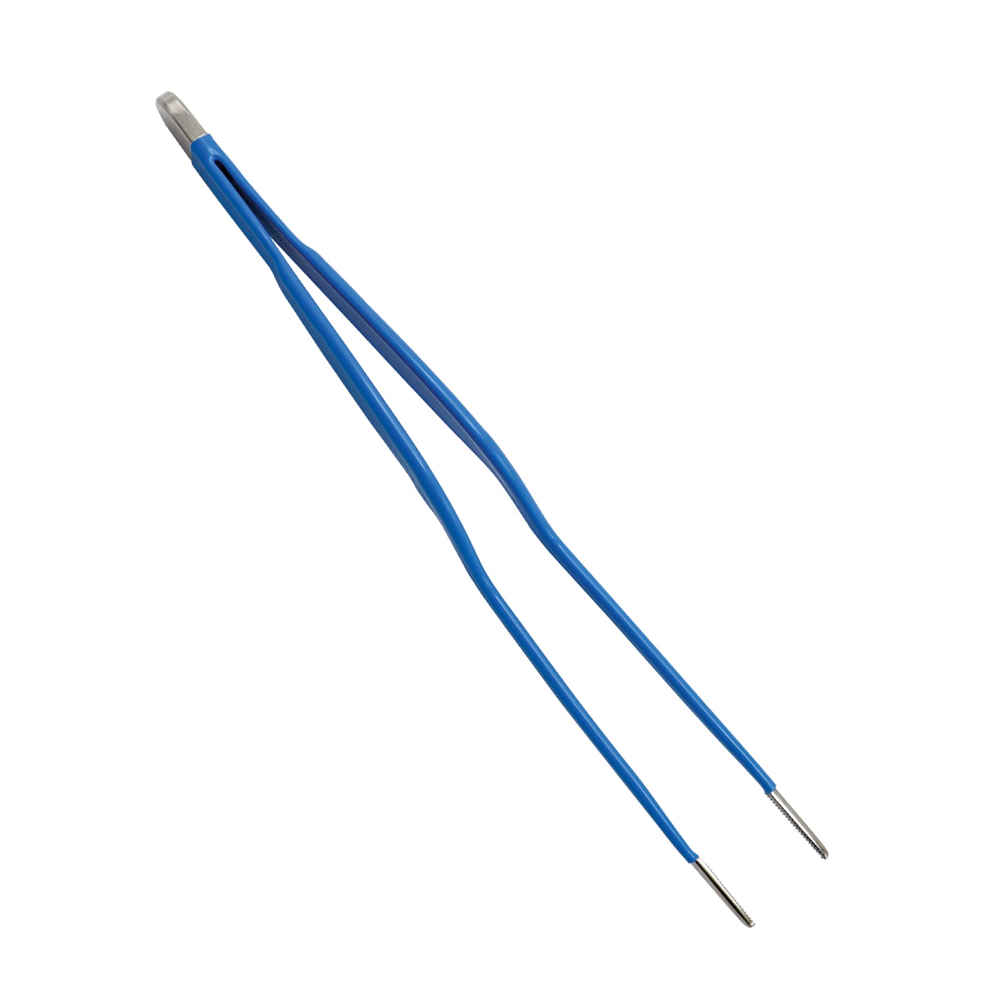Two blue cylindrical objects with metallic ends on a white background