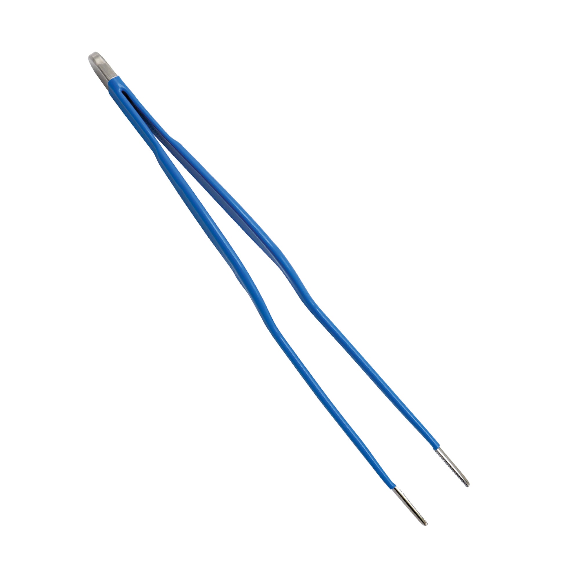 Two blue cylindrical objects with metallic ends on a white background