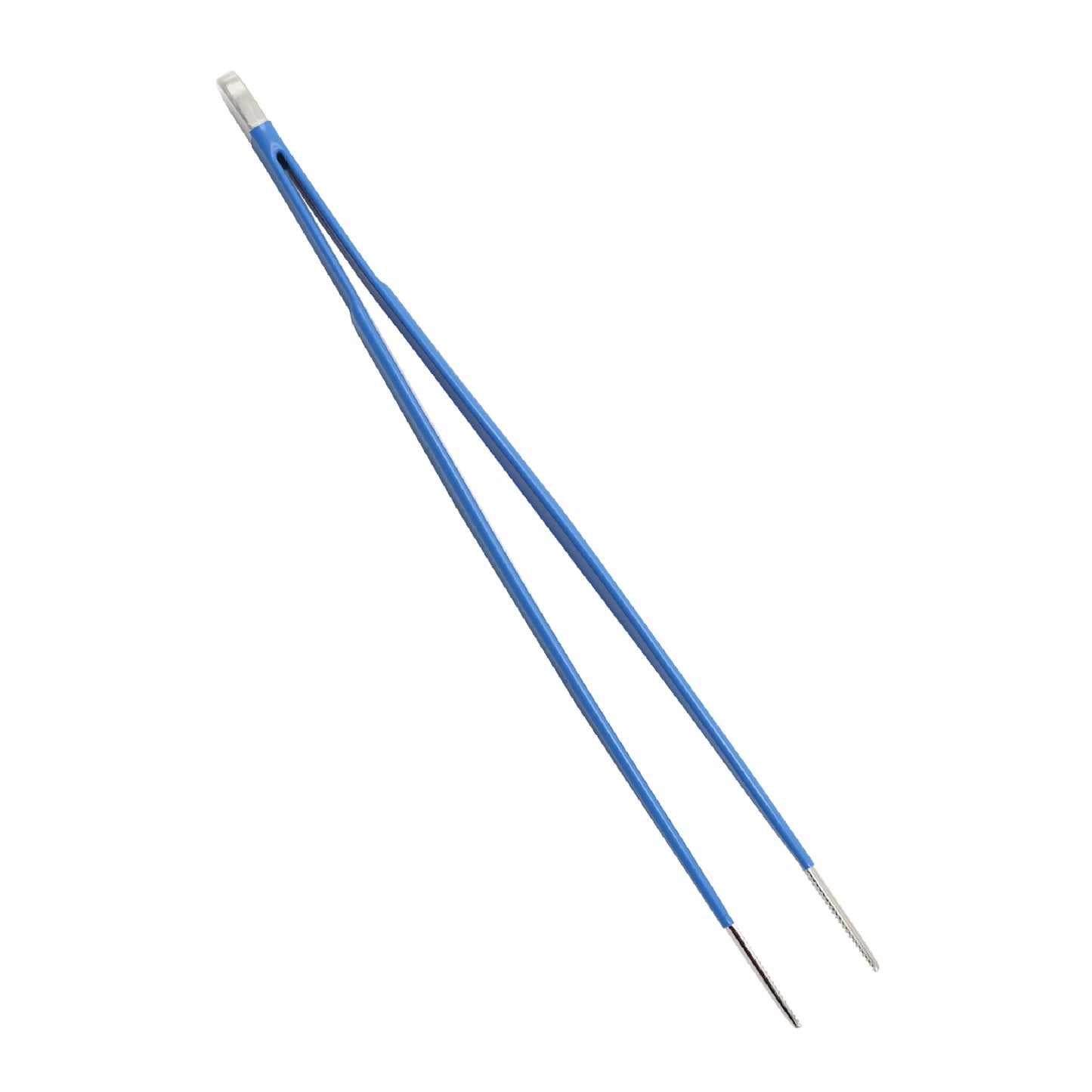 Two blue poles with white tips on a white background