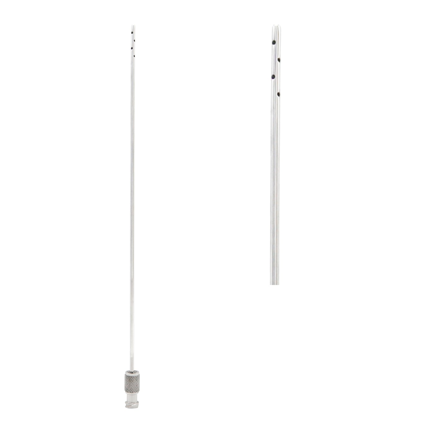 Two metal antennas on a white background