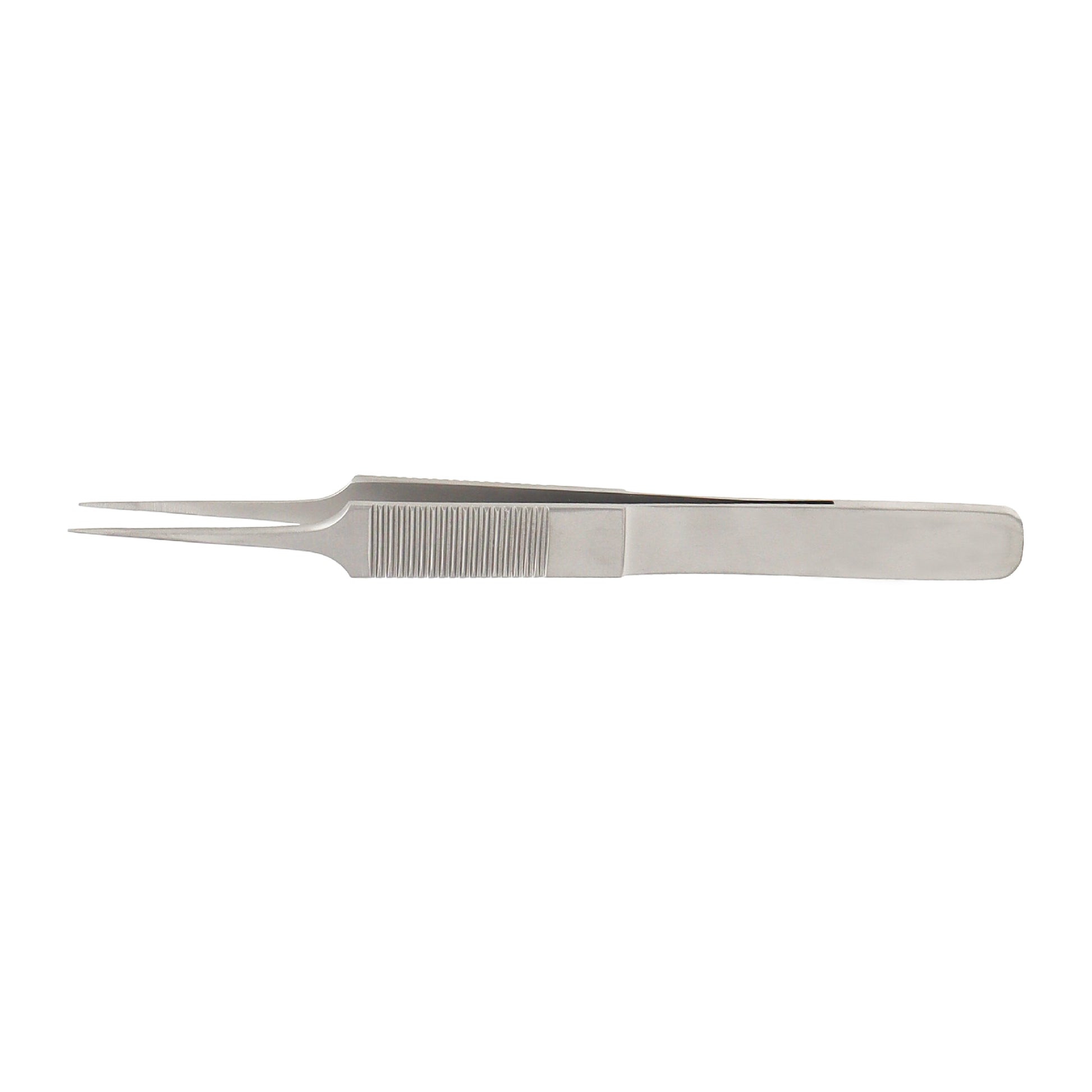 Jewelers type tying forceps with 7.5 mm platform, 0.5 mm fine tips, 11.5 cm length, used for precise ophthalmic and microsurgical handling