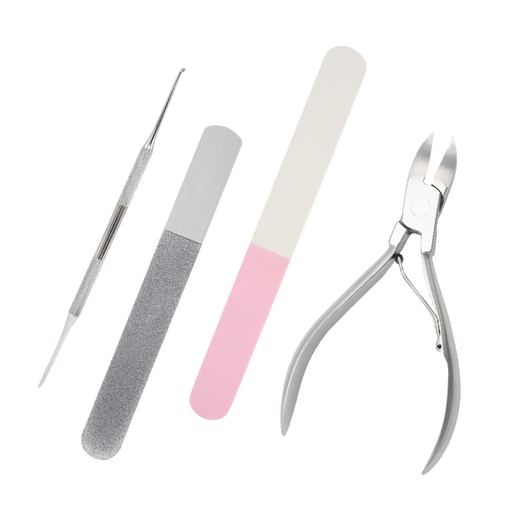 Vegan clean beauty nail care set, professional manicure and pedicure tools, stainless steel kit for at-home and salon use.