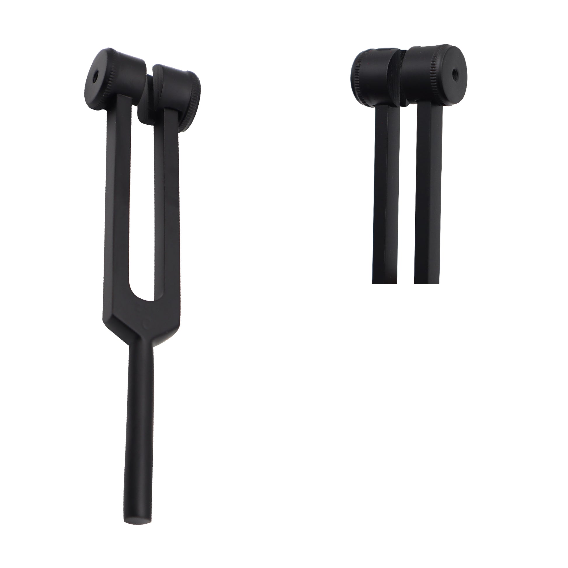 Matte black 128Hz weighted tuning fork diagnostic instrument for medical exams.