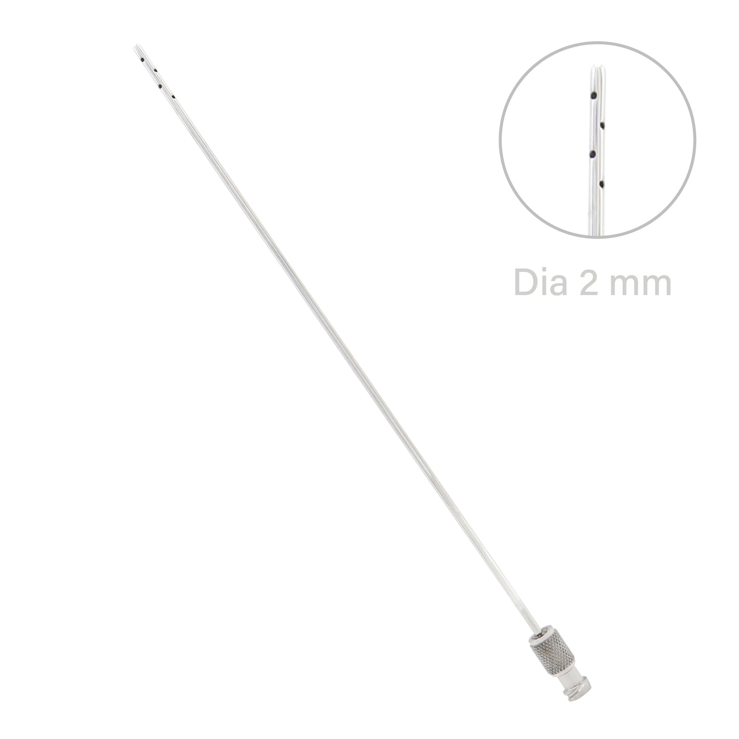 White cylindrical object with a small diameter measurement on a white background