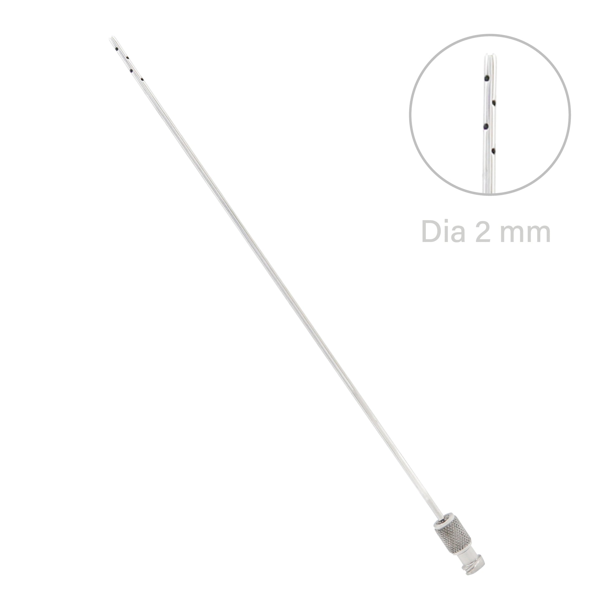 White cylindrical object with a small diameter measurement on a white background