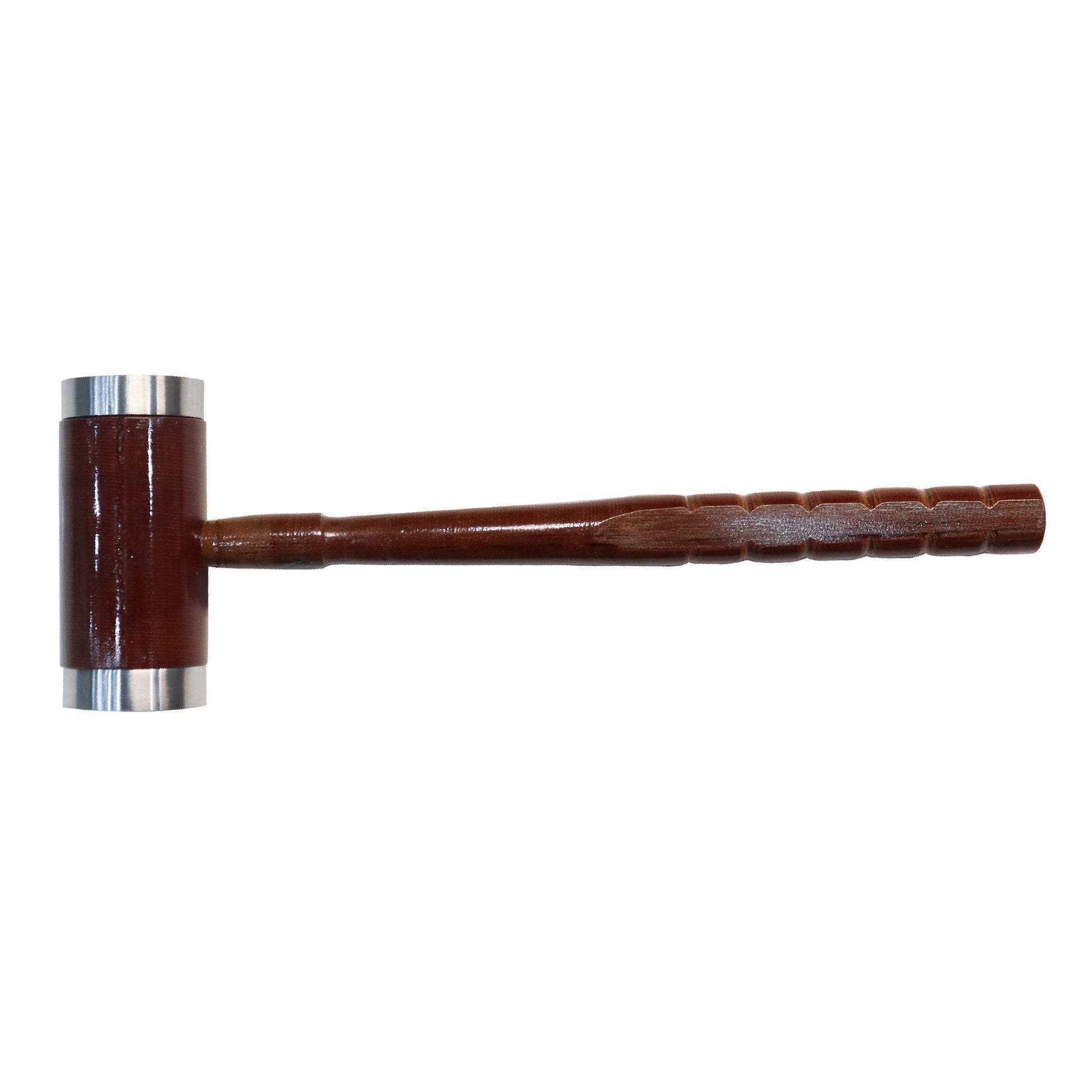 Wooden mallet with metal head on a white background