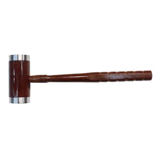 Wooden mallet with metal head on a white background