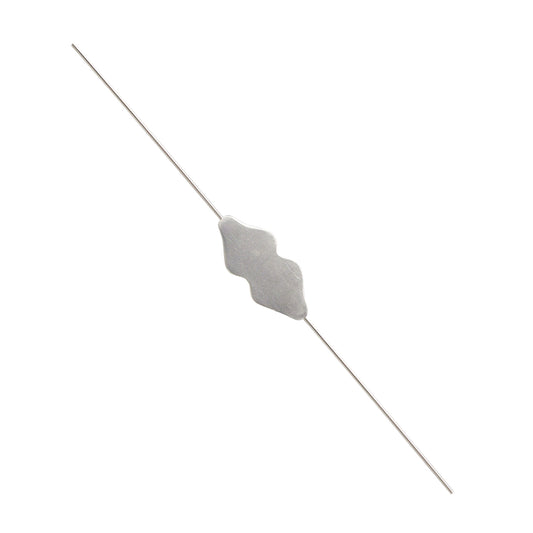 A cylindrical stainless steel lachrymal probe with a sharp tip, used for medical purposes.