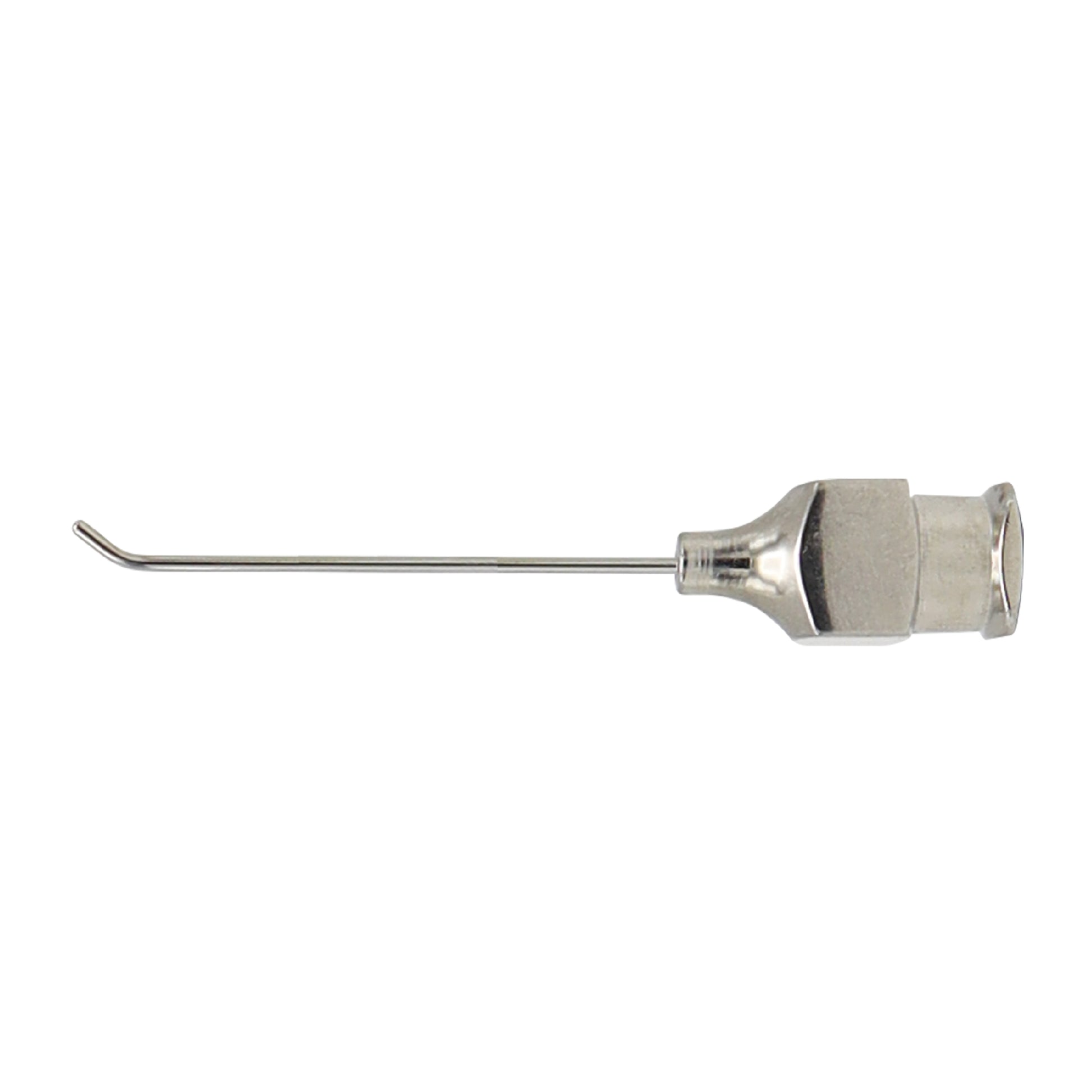 An angled 23-gauge cortex extractor made of stainless steel, designed for ophthalmic use.
