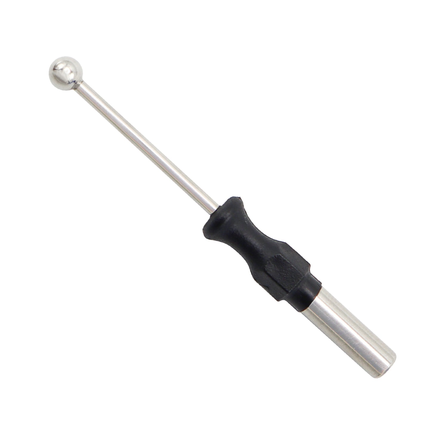Medical grade stainless steel ball electrode for electrosurgery, featuring a 4mm straight shaft and insulated black handle.