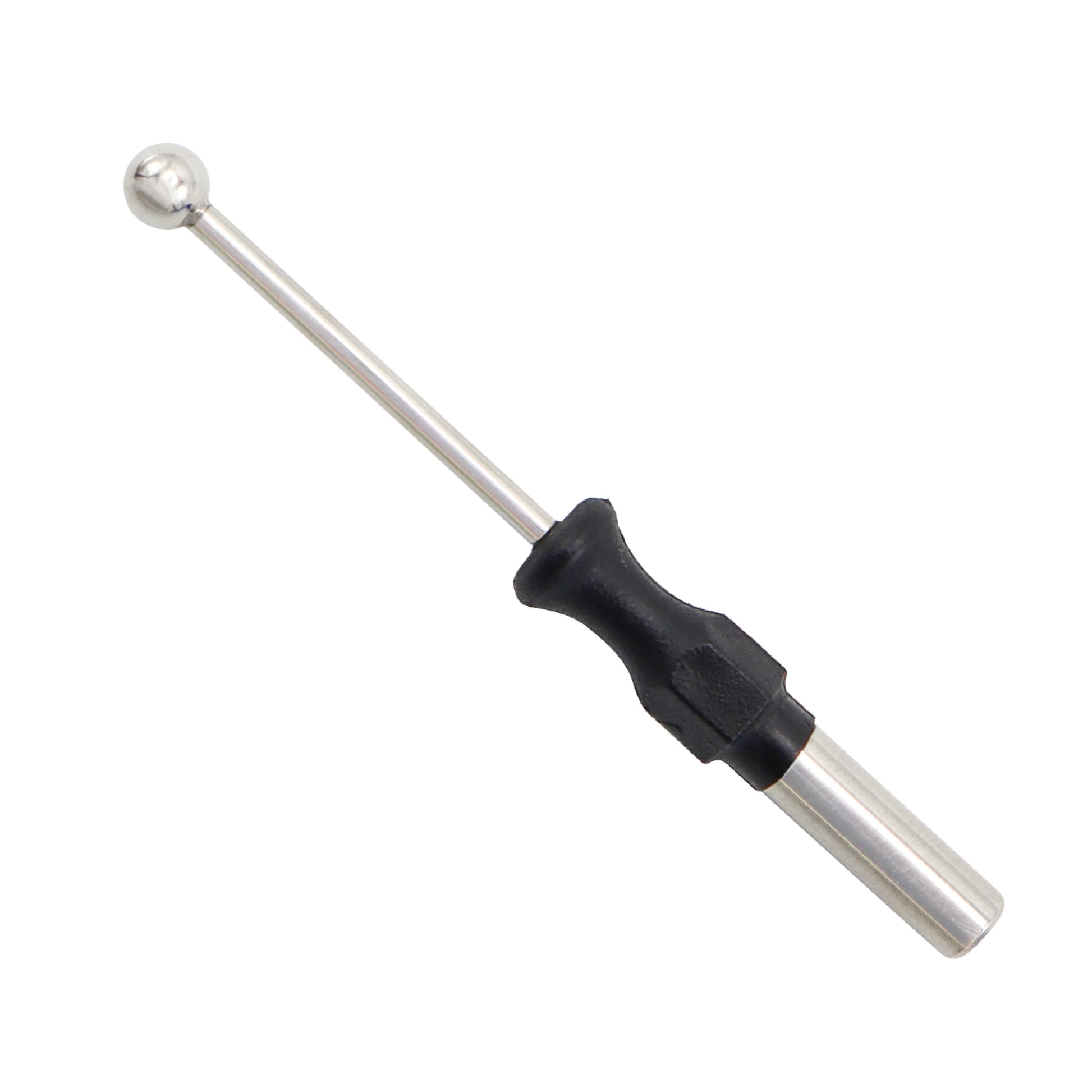 Medical grade stainless steel ball electrode for electrosurgery, featuring a 4mm straight shaft and insulated black handle.