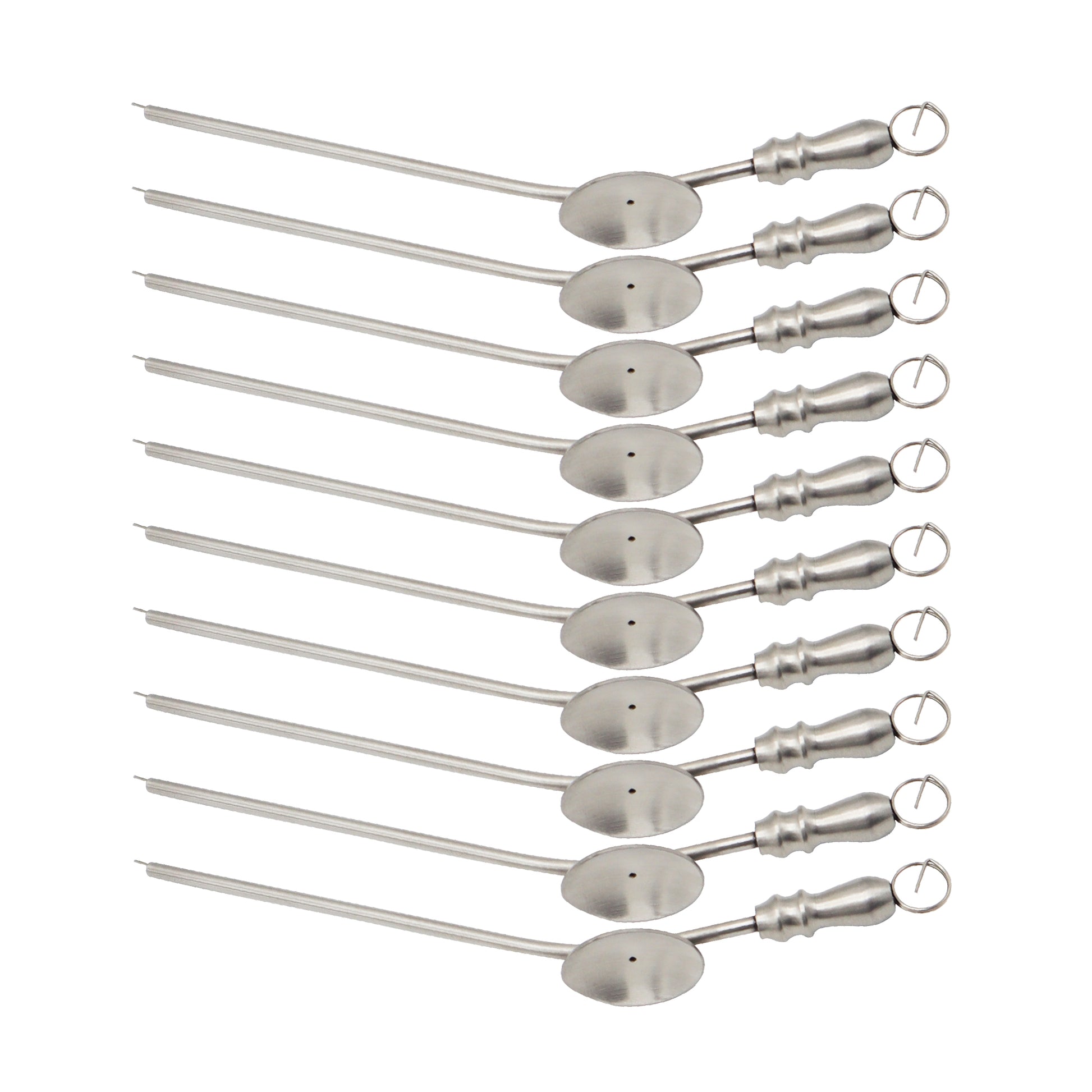 Stainless steel Baron suction tubes featuring thumb plate suction control and angled shafts.