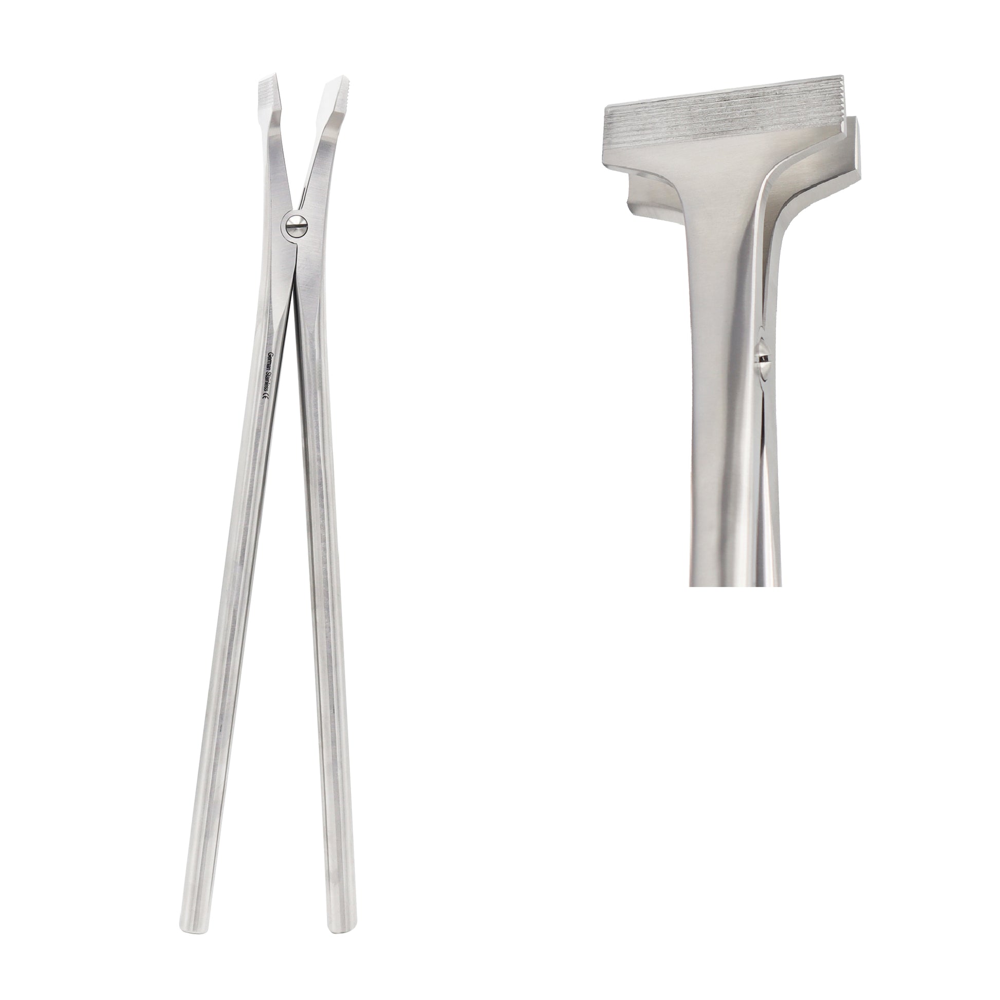 Beeson plaster cast spreader orthopedic surgical instrument with long straight metal handles and wide serrated interlocking jaws on a plain white background