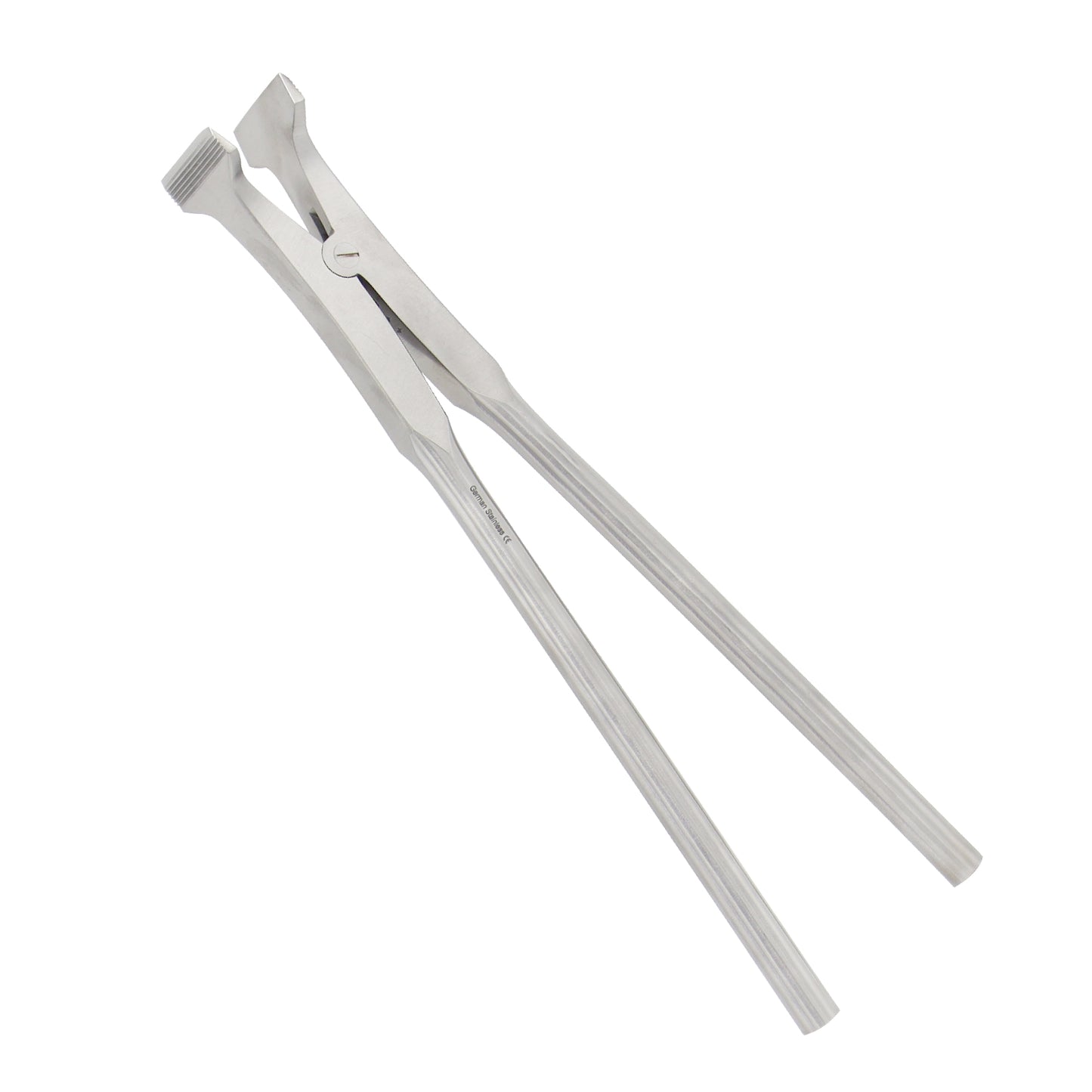 Stainless steel Beeson plaster spreader instrument with long parallel handles and wedge-shaped serrated jaws used for orthopedic cast removal.